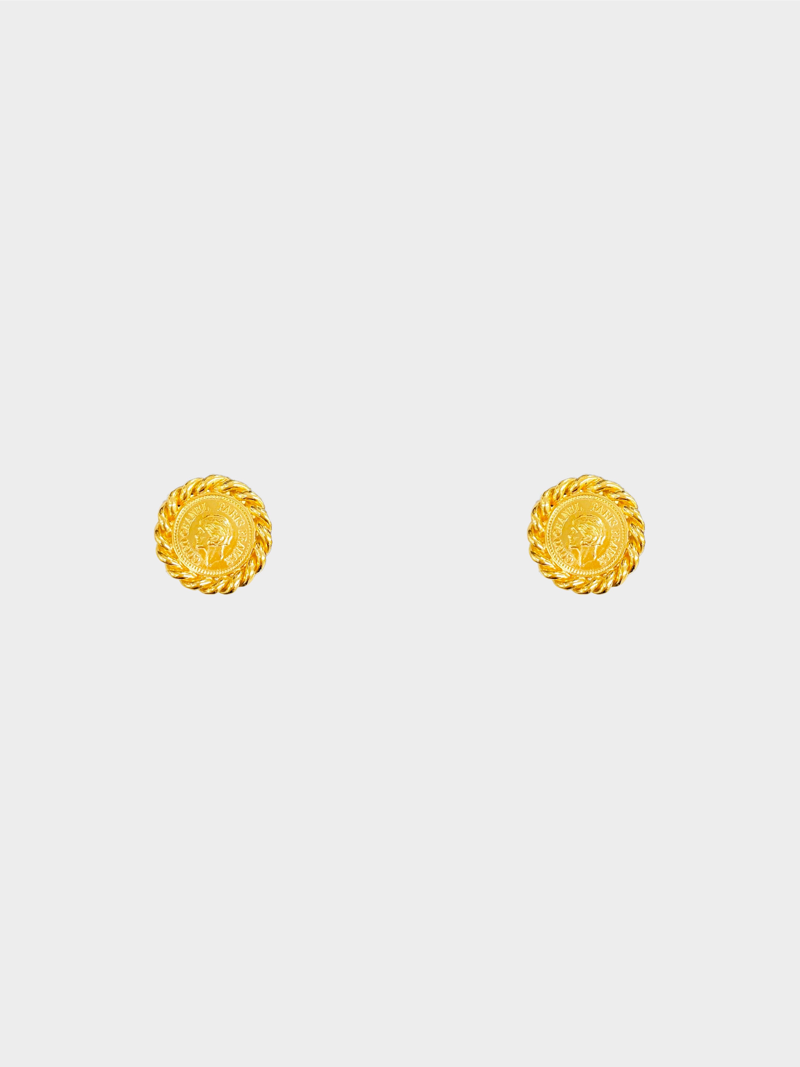 Chanel 1980s Vintage Gold Coin Clip on Earrings