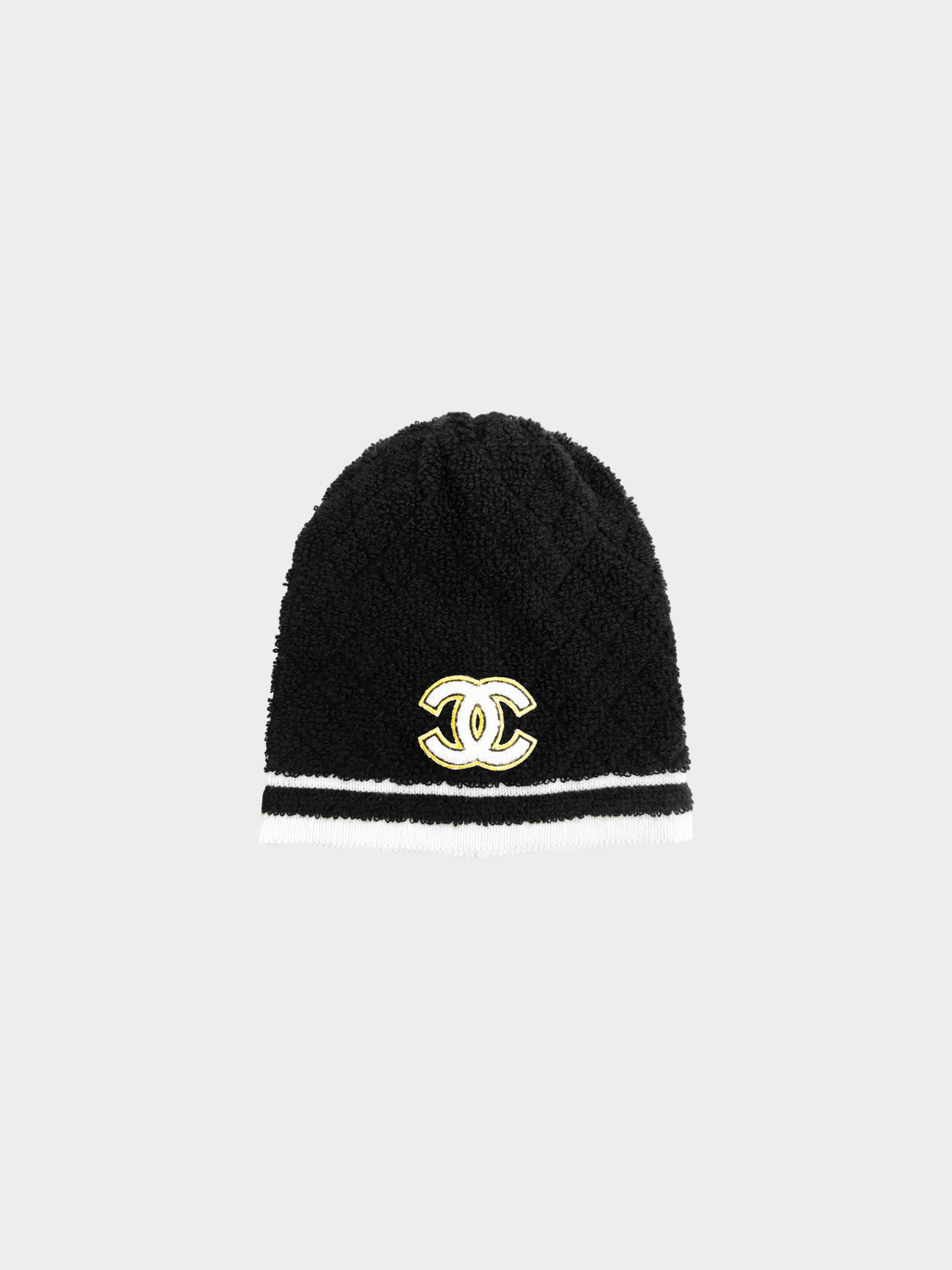 Chanel 2022 Black White and Gold Quilted Cahsmere Beanie