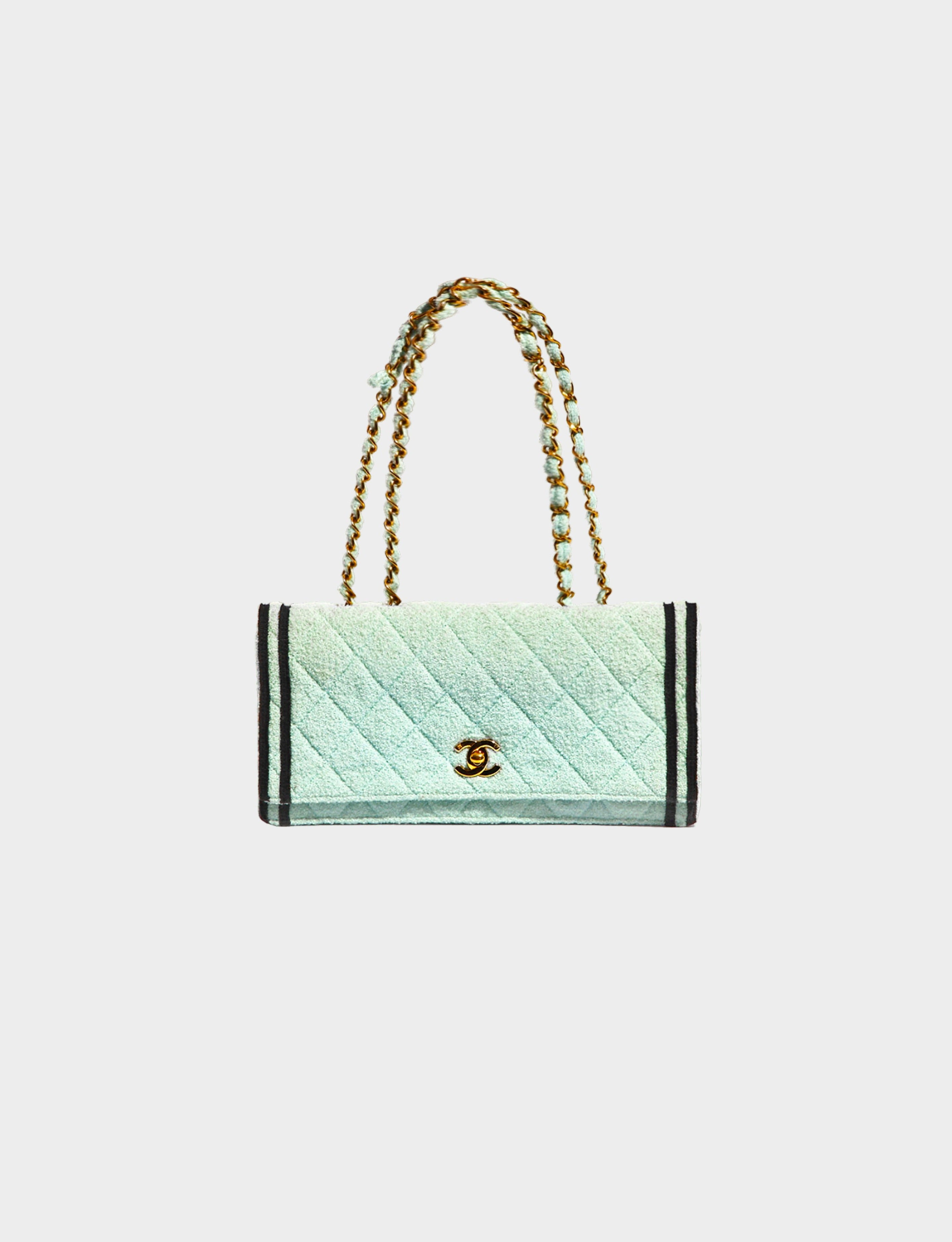 Chanel FW 1994-1995 Rare Pale Turquoise Wool Flap Bag