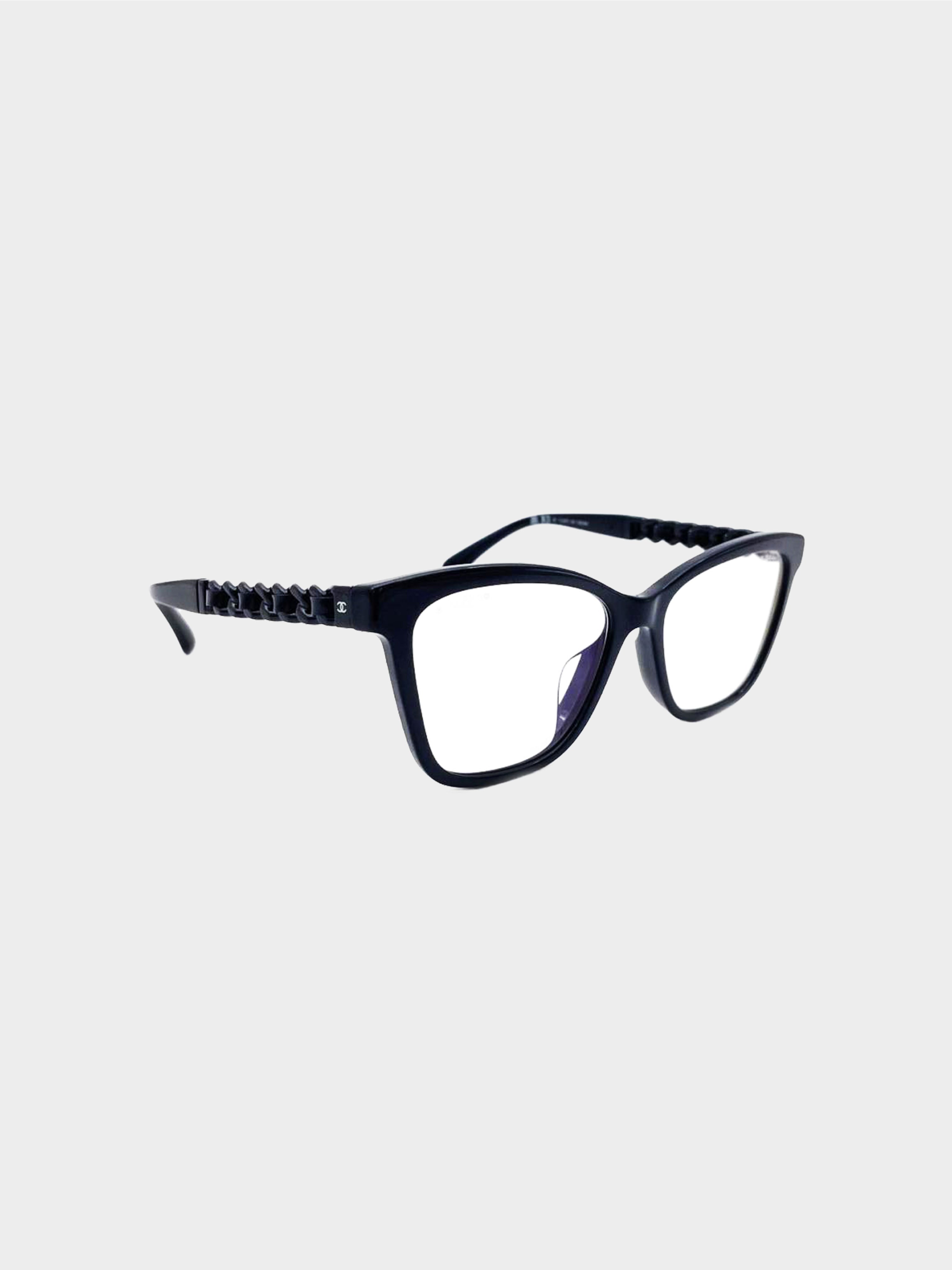 Chanel 2020s Black CC Logo Square Blue Light Eyeglasses · INTO