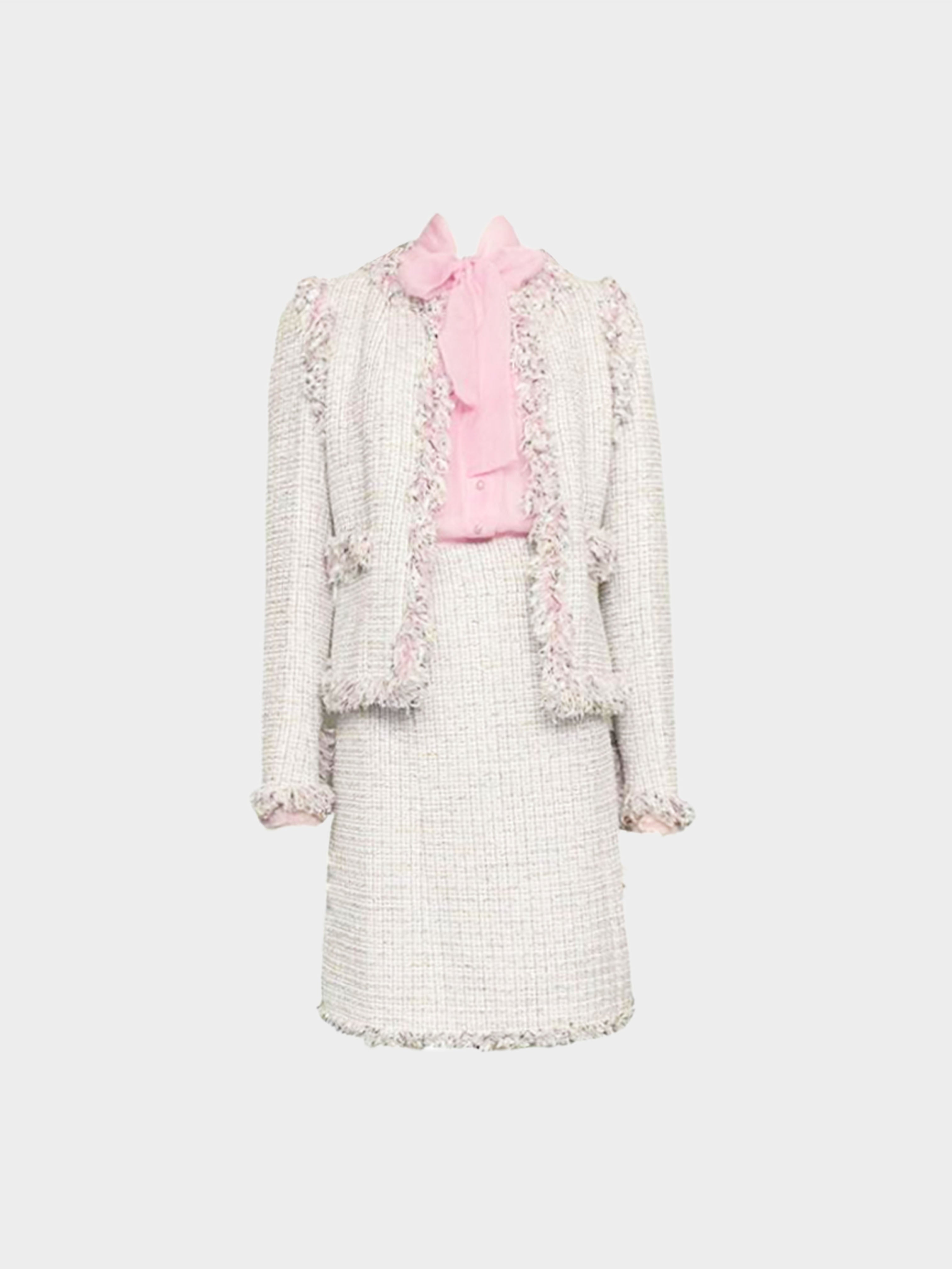 Chanel Pink and White Houndstooth Jacket and One Chanel Skirt Suit,  1990-2000s