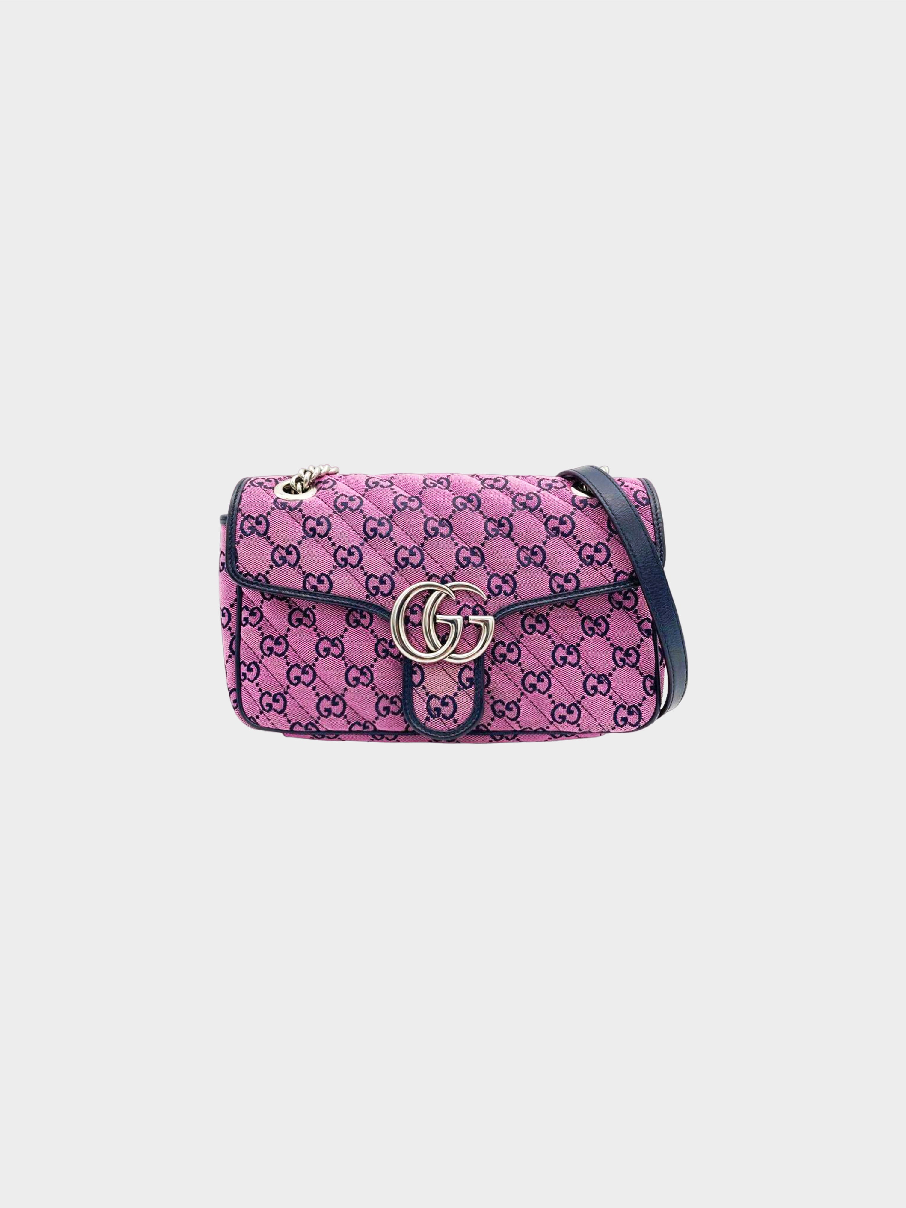 Gucci 2021 Pink Monogram Diagonal Stitch GG Marmont Shoulder Bag