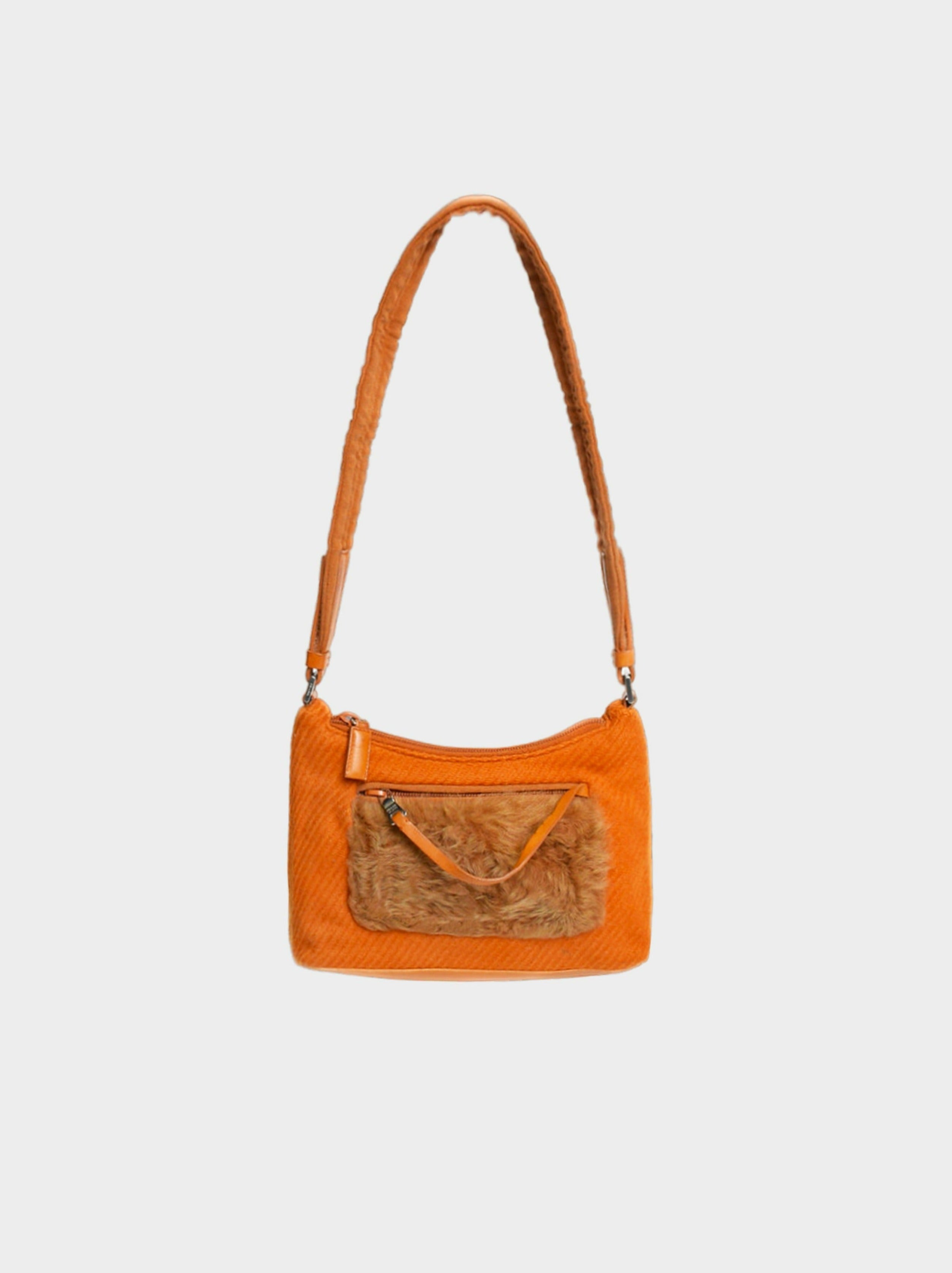 Prada FW 1999 Orange Wool and Fur Shoulder Bag