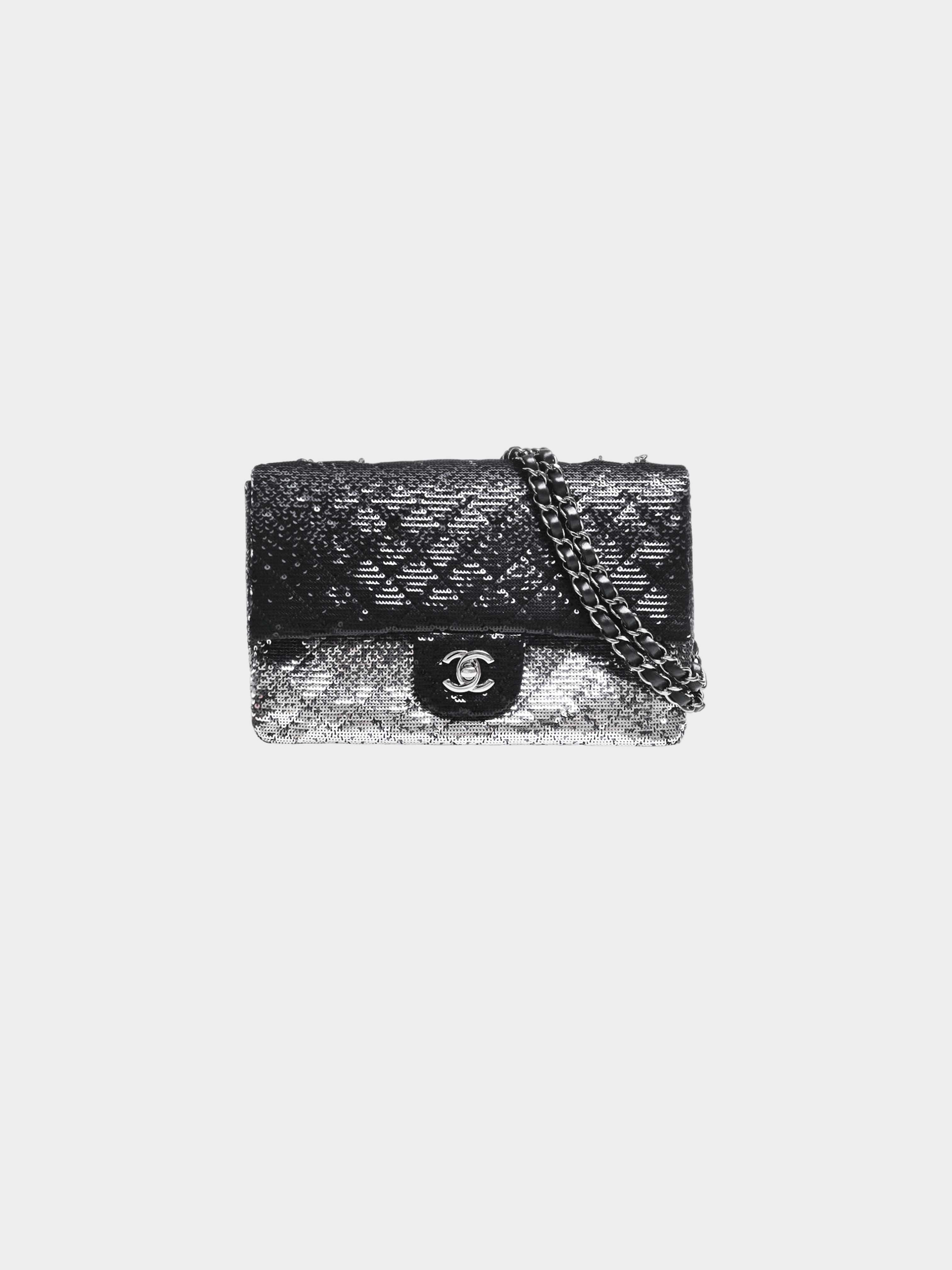 Chanel 2015-2016 Black and Silver Sequin Leather Flap Bag