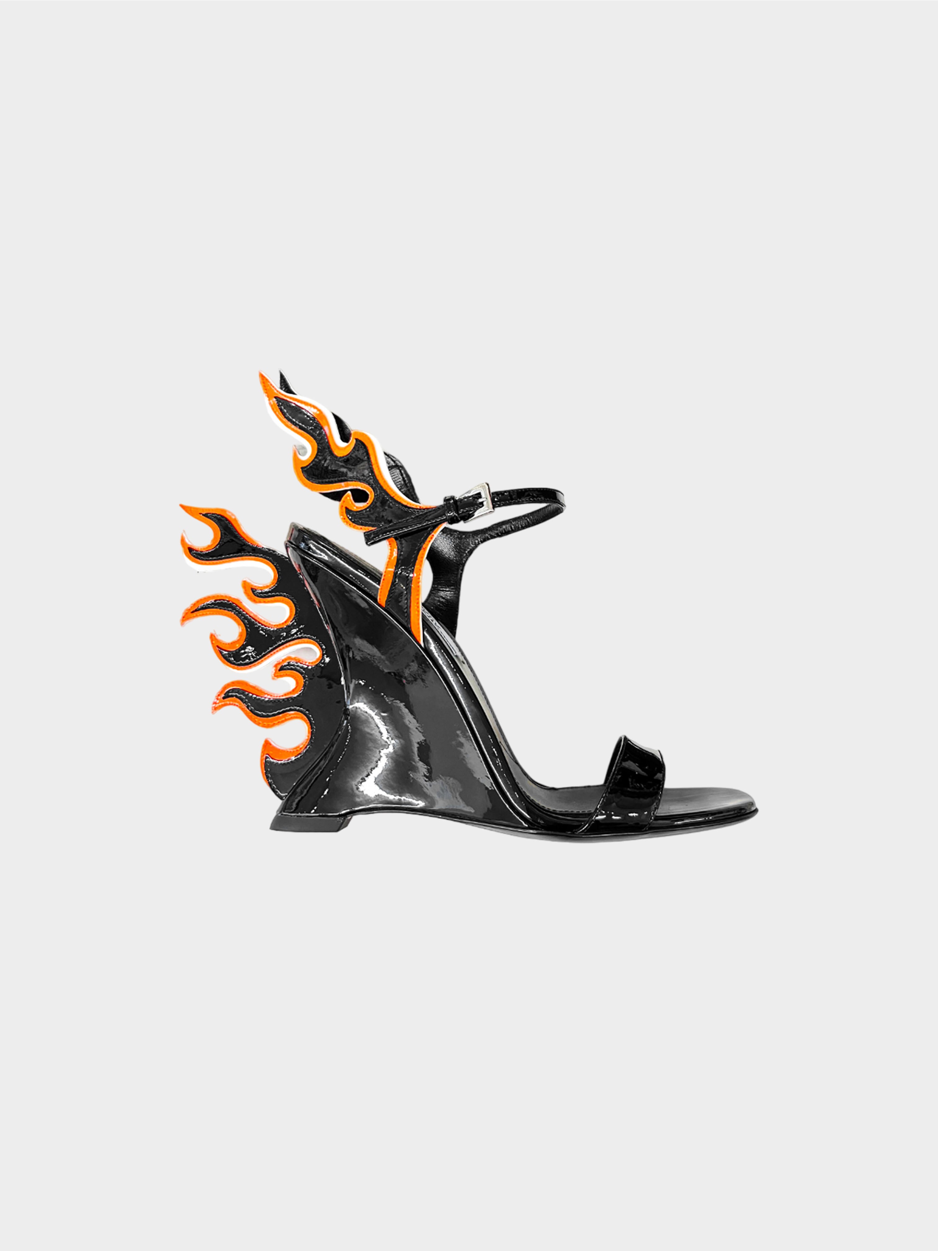 Prada 2018 Flame Patent Leather Wedge Sandals