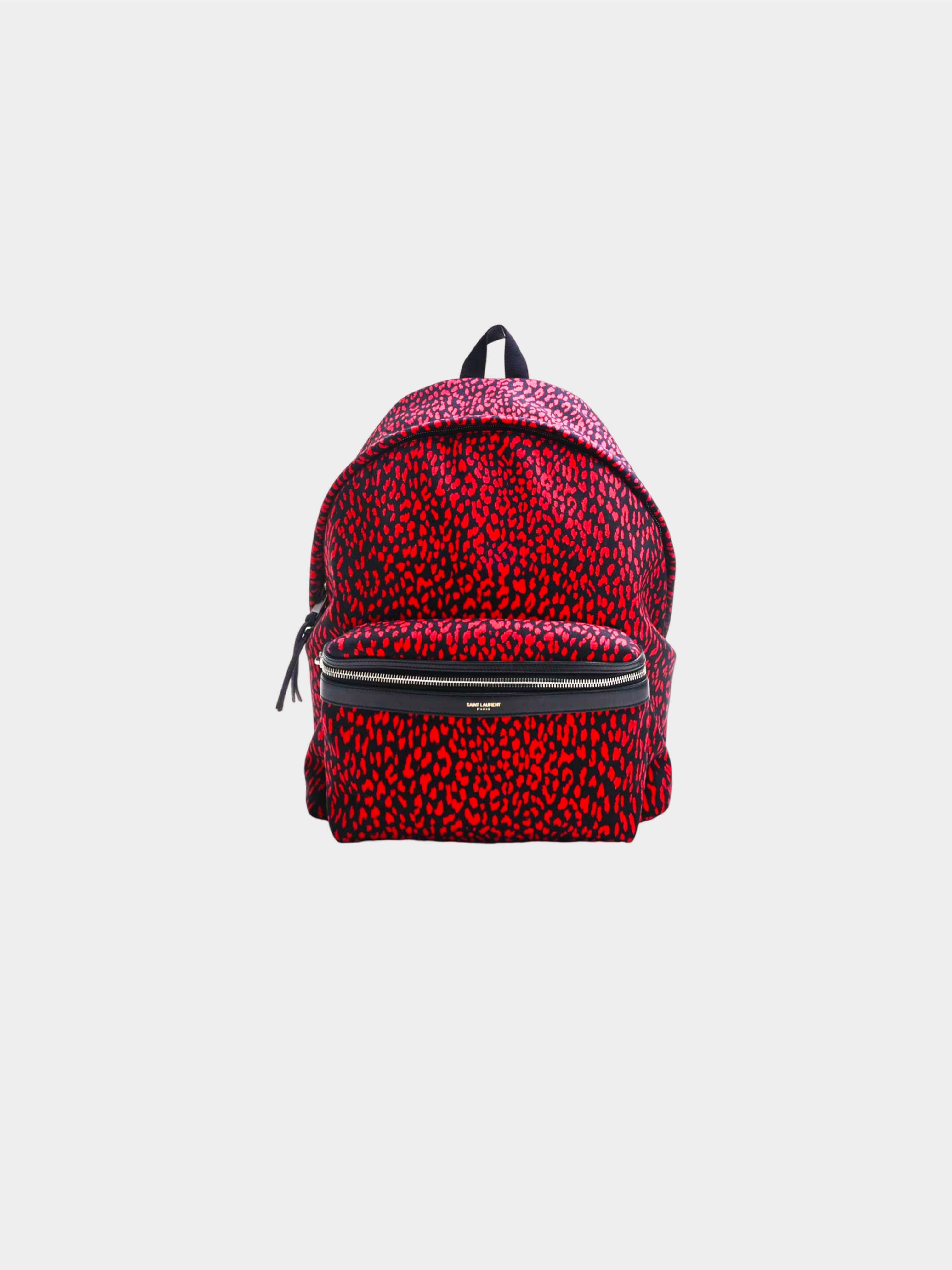 Saint Laurent 2020s Red Leopard Canvas Backpack