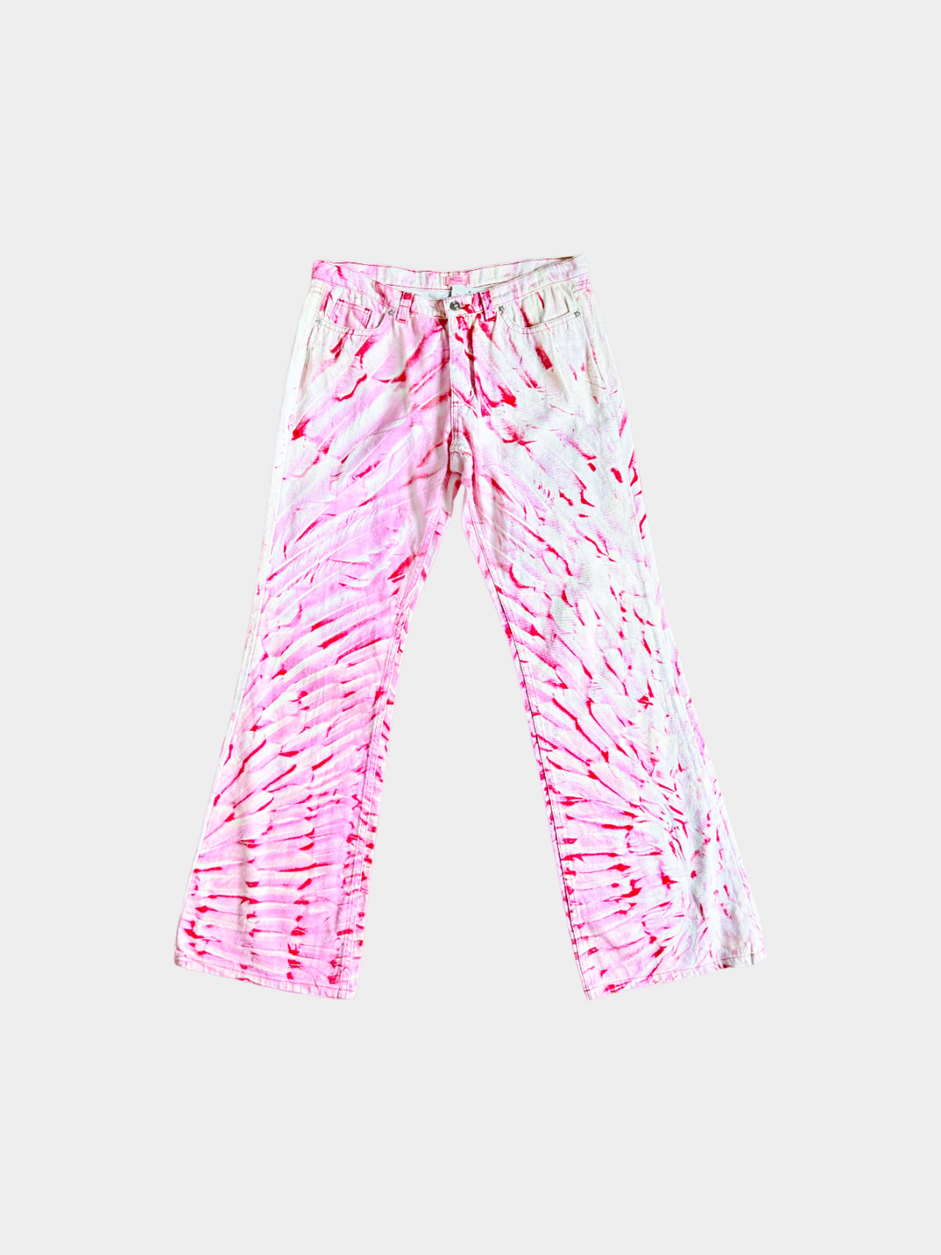 Roberto Cavalli 2000s Pink Feather Print Jeans