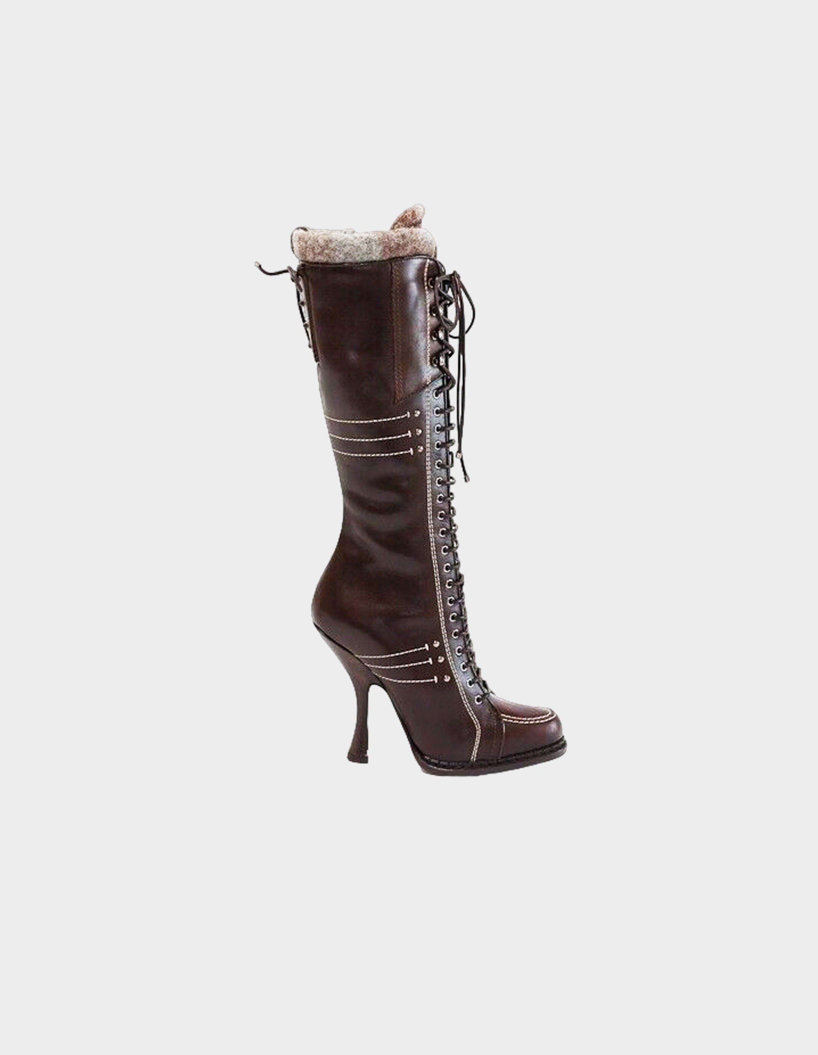 Christian Dior 2000s Chocolate Brown Montaigne Lace-up Long Boots