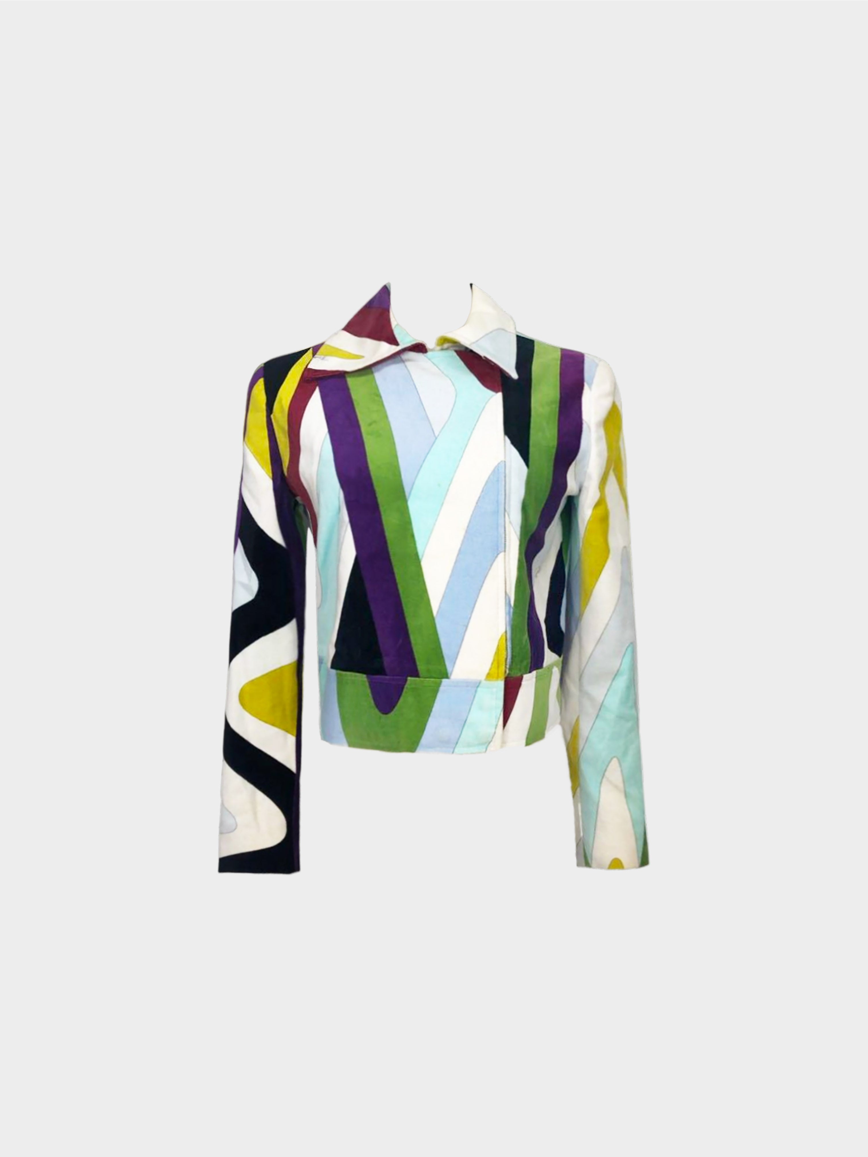 Emilio Pucci 2000s Multicolor Psychedelic Wavy Print Velvet Jacket