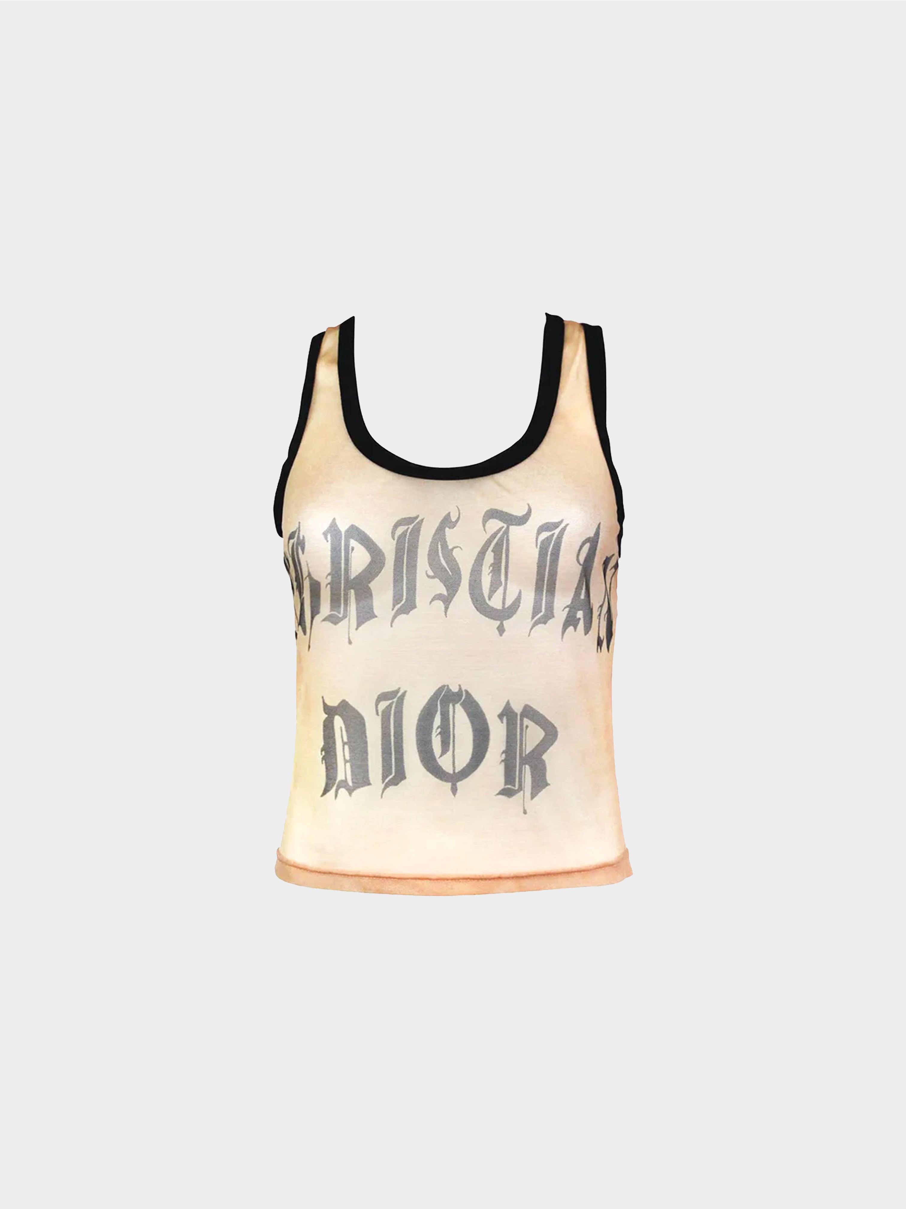 Christian Dior Spring 2002 Beige Mesh Gothic Letter 1947 Tank