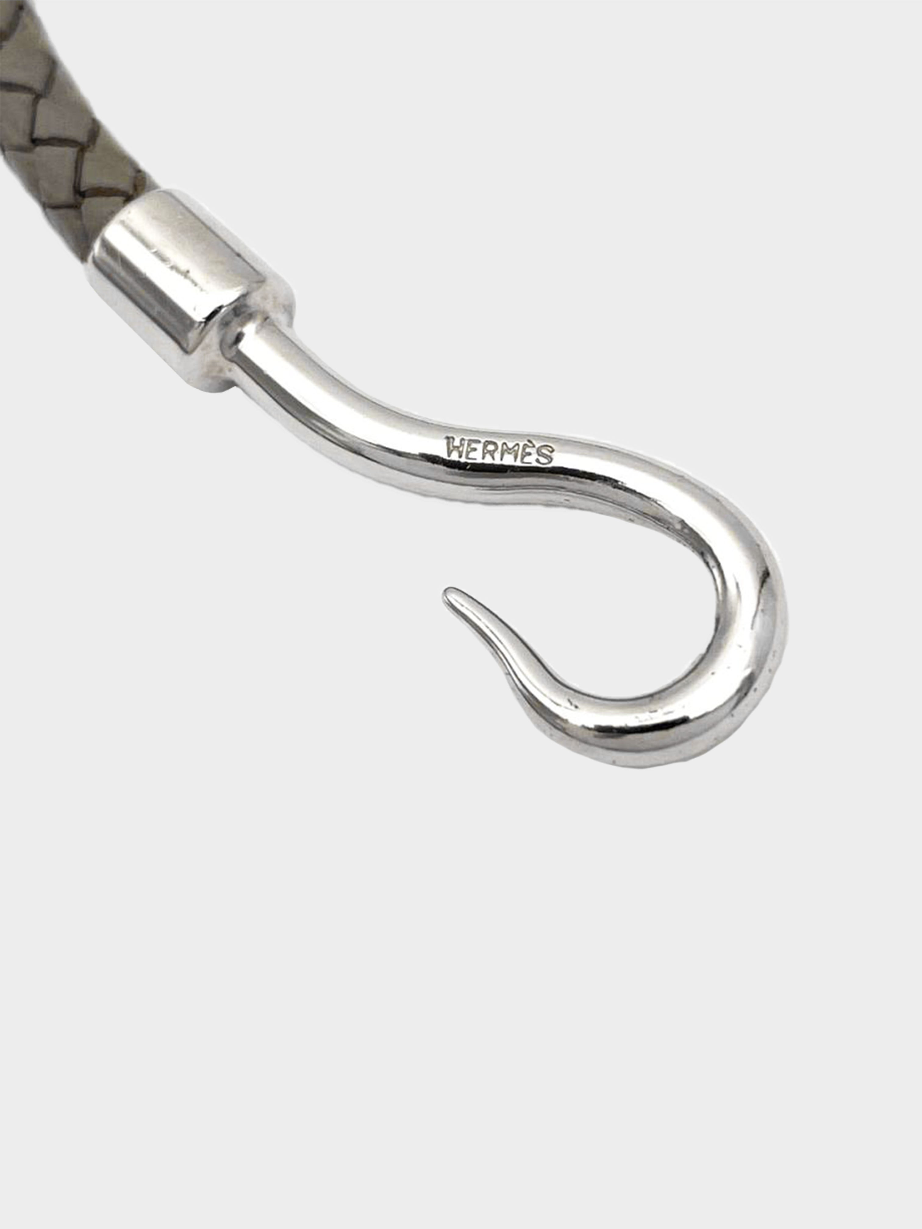 Hermès 2010s Grey Braided Jumbo Hook Bracelet