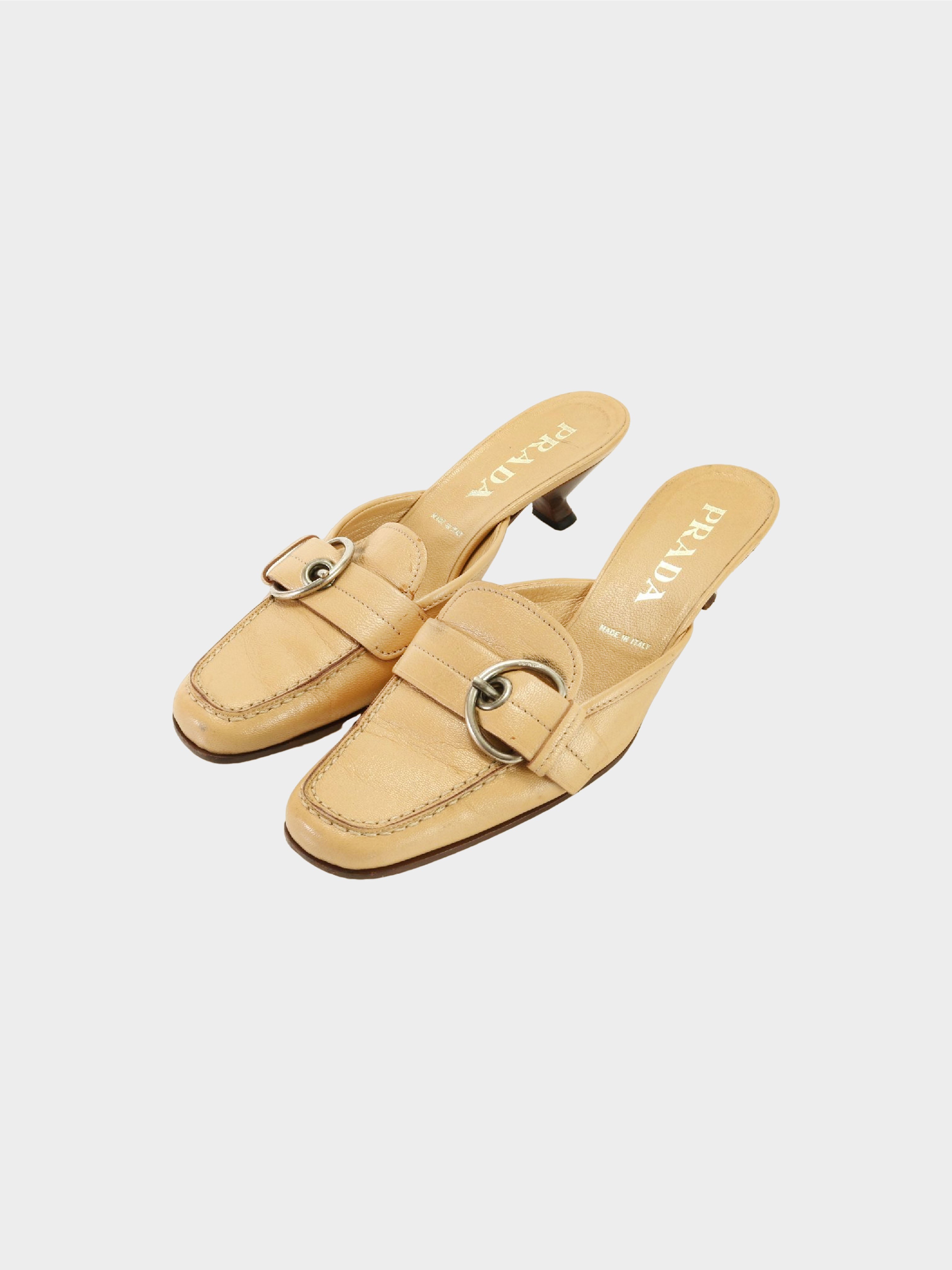 Prada 1990s Beige Leather Heeled Mules