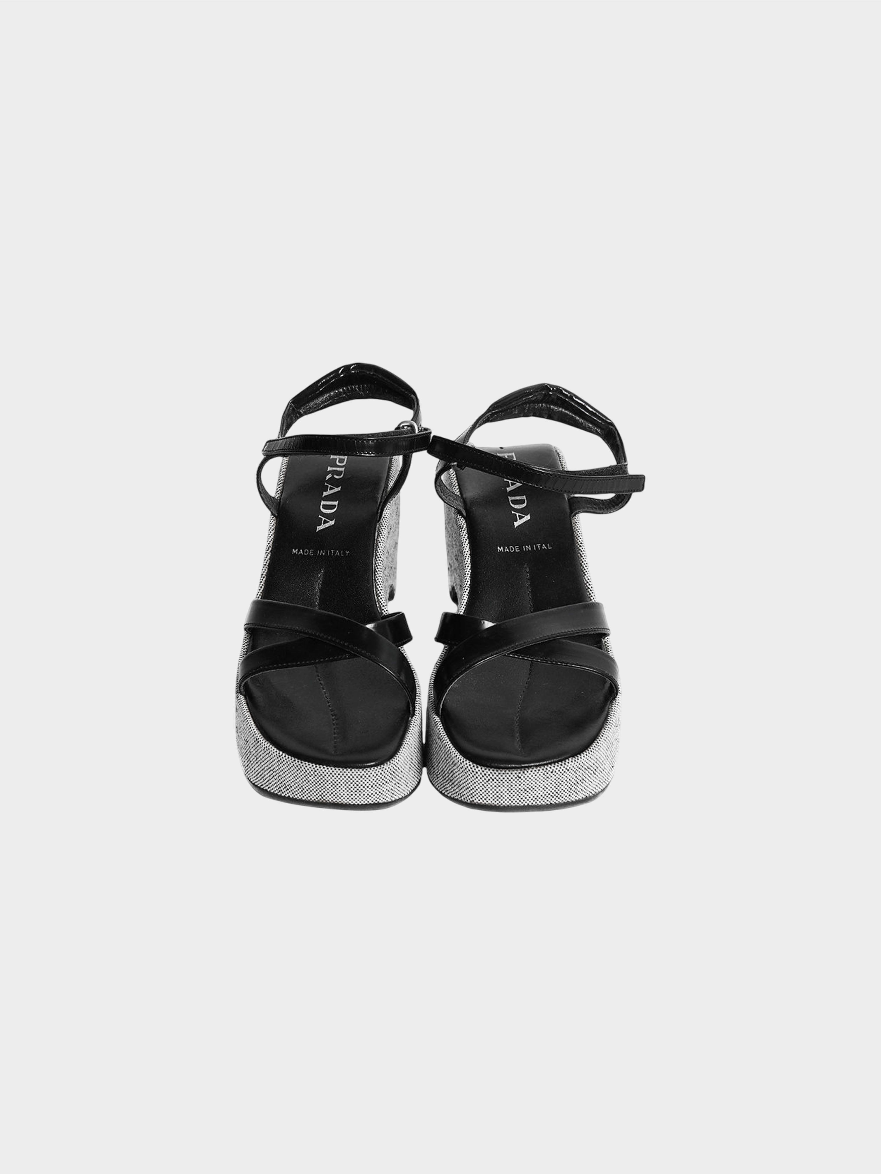 Prada SS 1999 Black and Grey Platform Sandals