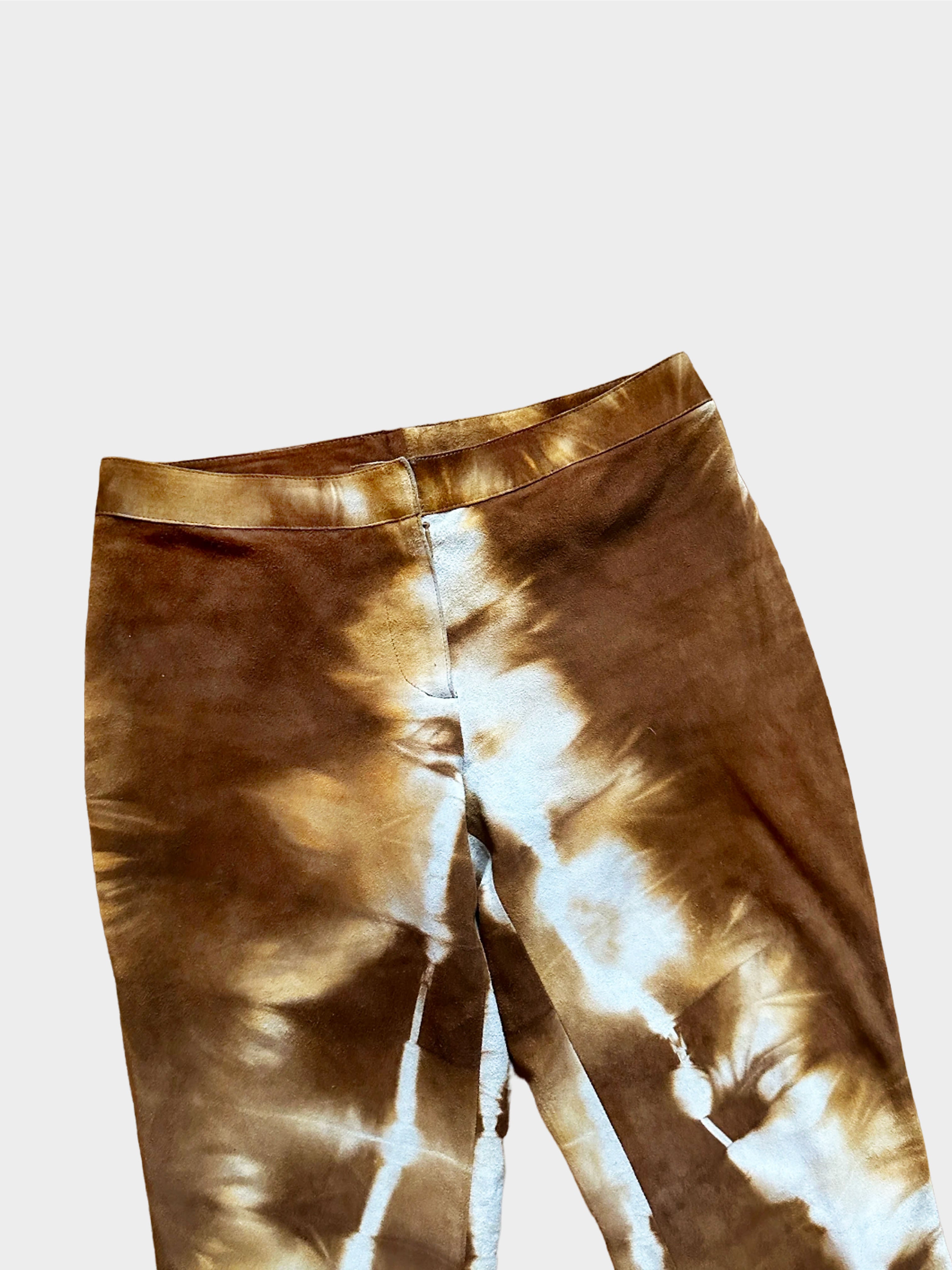 Gucci by Tom Ford FW 1999 Brown Tie Dye Suede Flared Pants