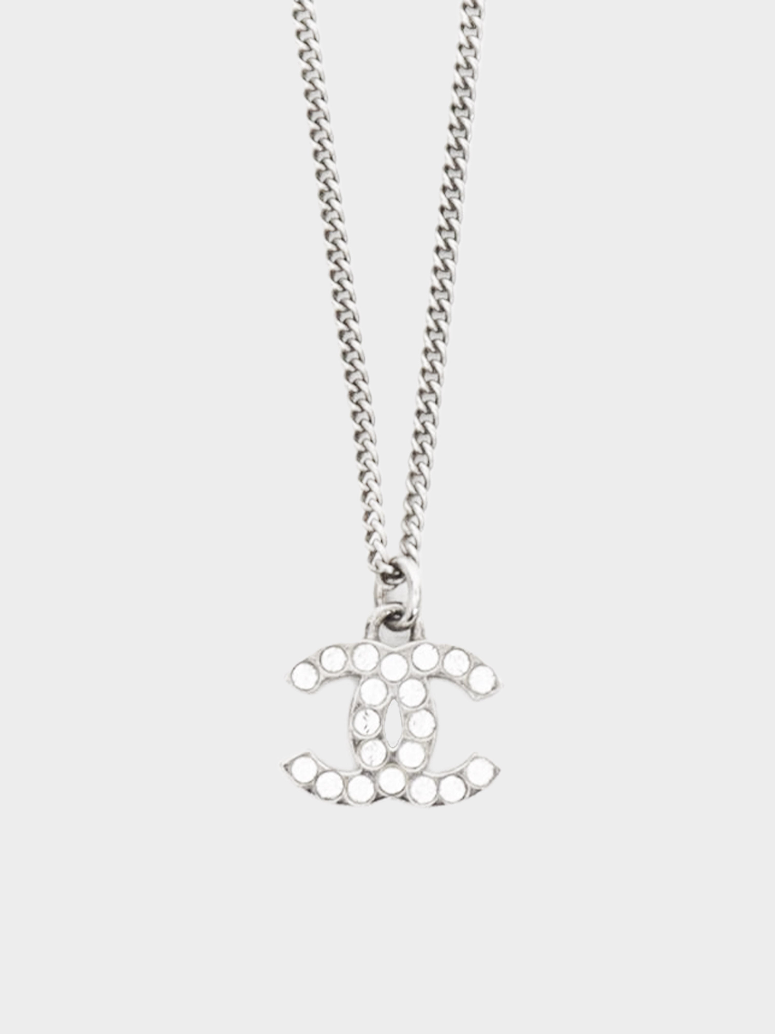 ＣＨＡＮＥＬ CC mark Rhinestone Necklace Silver plated Silver