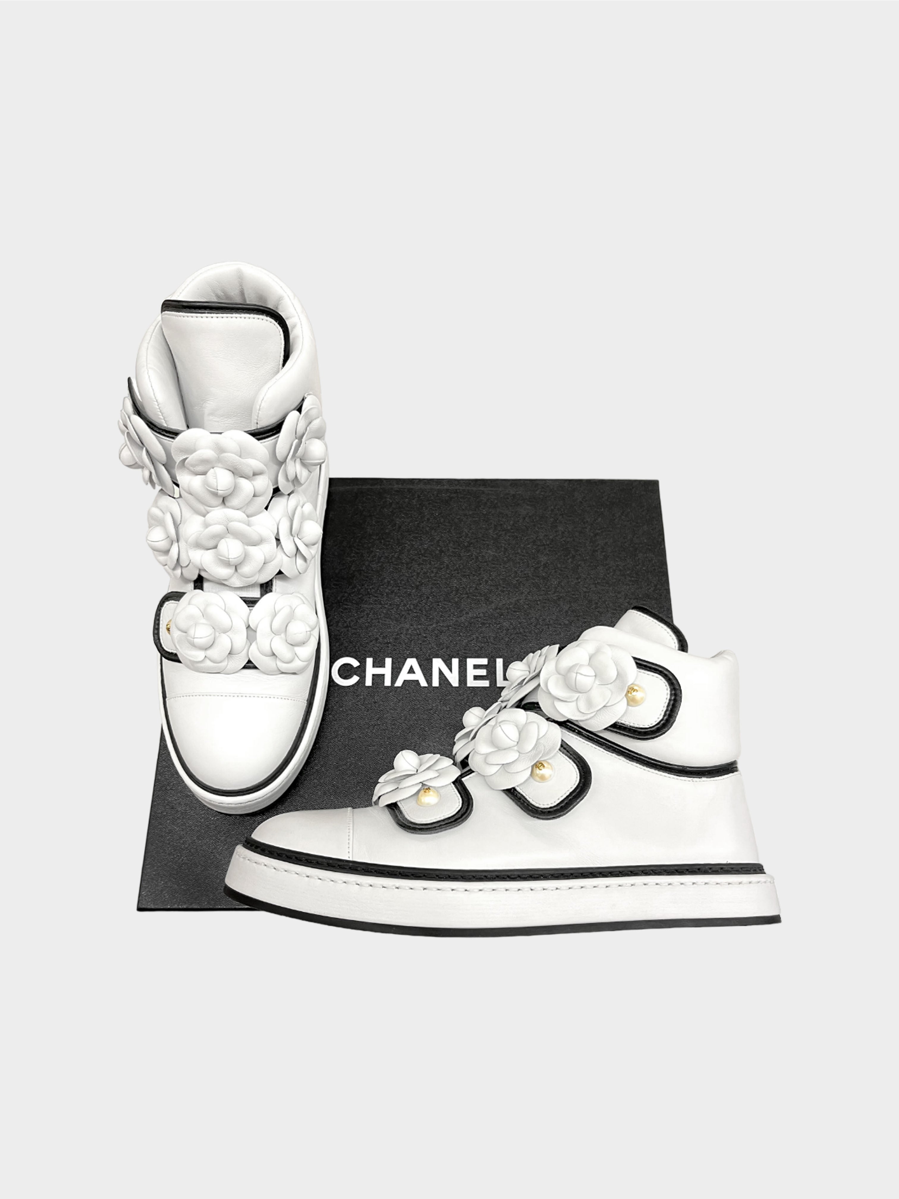 Chanel 2016 White Camellia Motif Women's High Top Sneakers