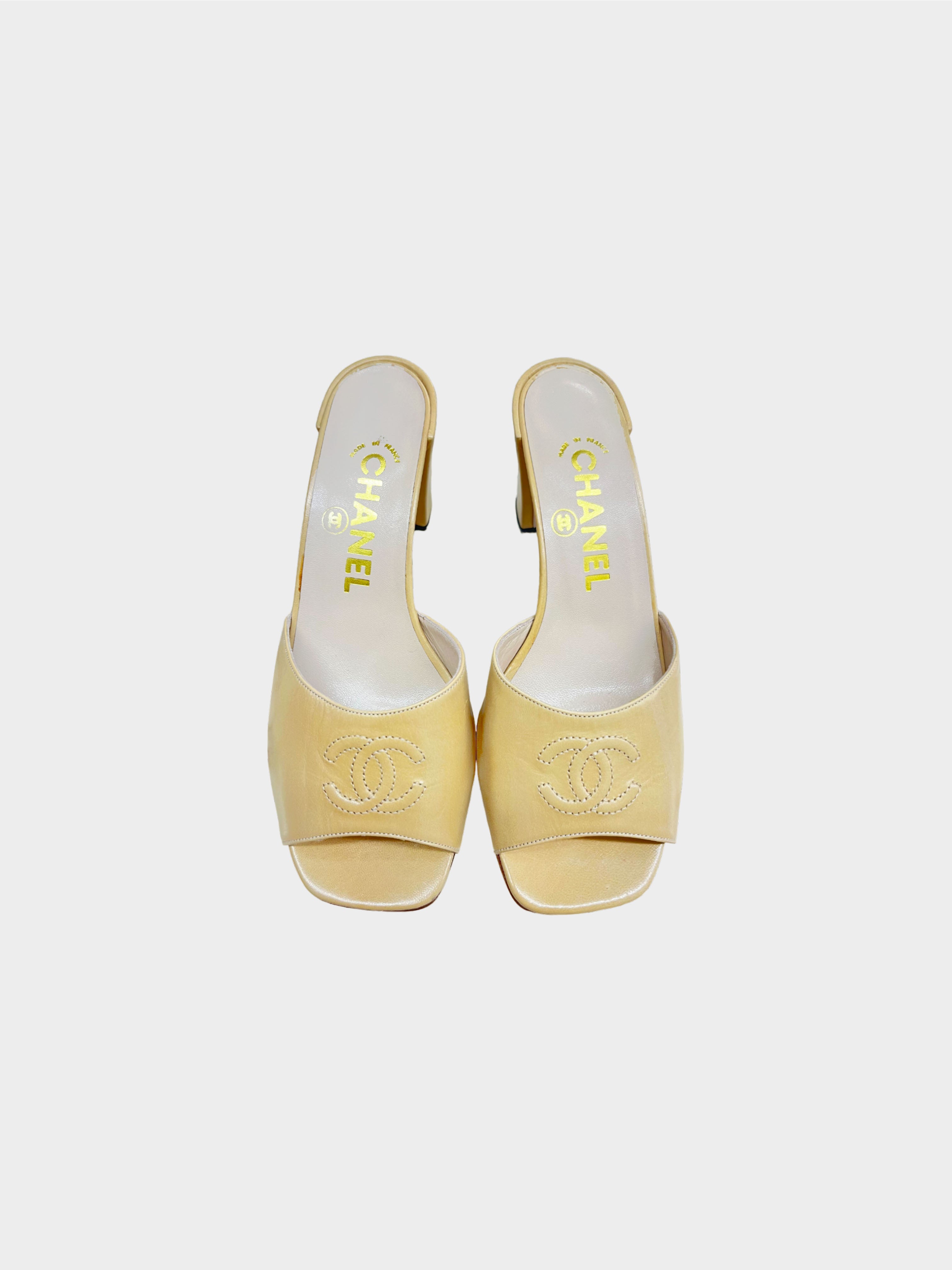 Chanel 2000s Beige CC Heeled Mules