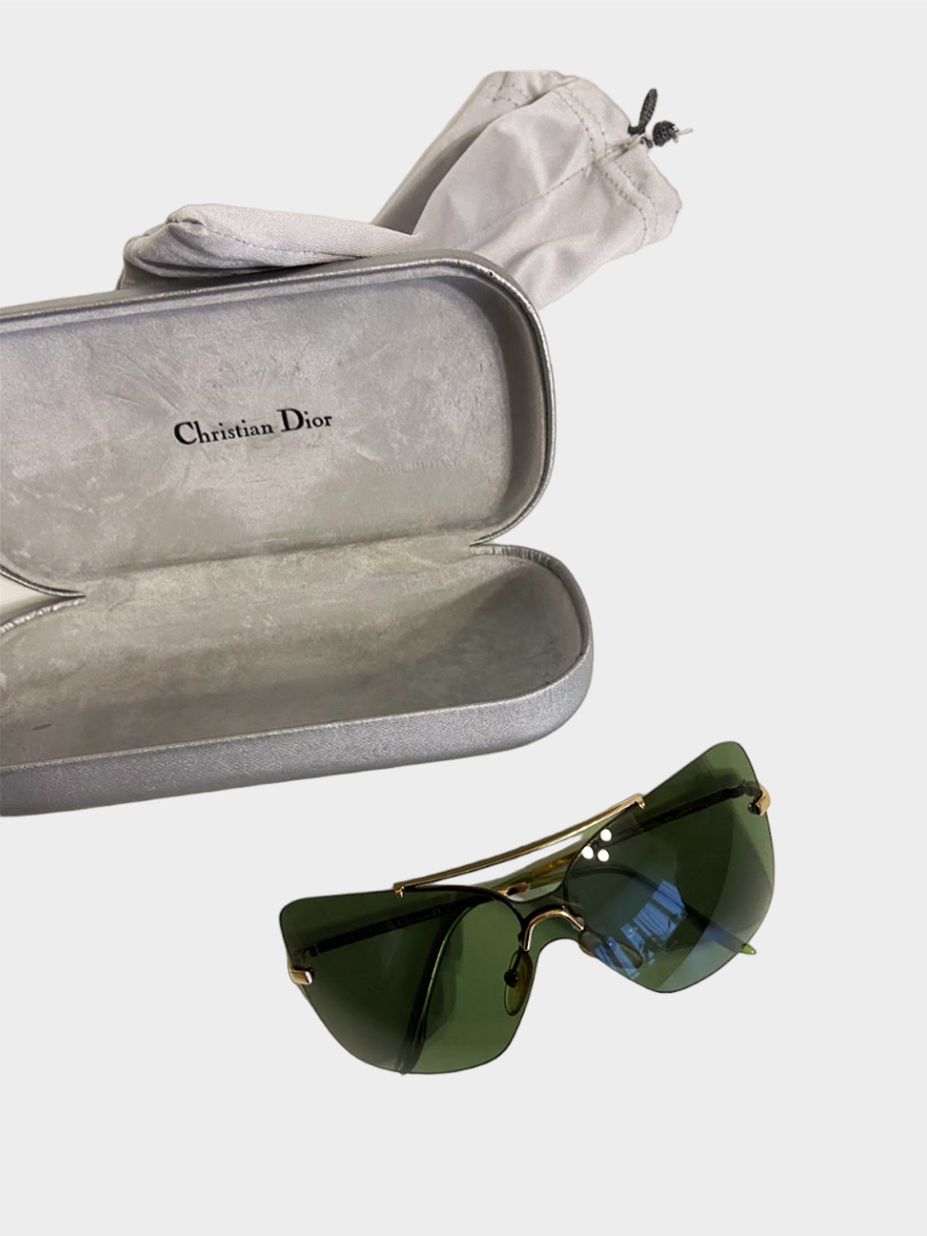 Christian Dior 2000s Green Mini Motard Rimless Visor Sunglasses