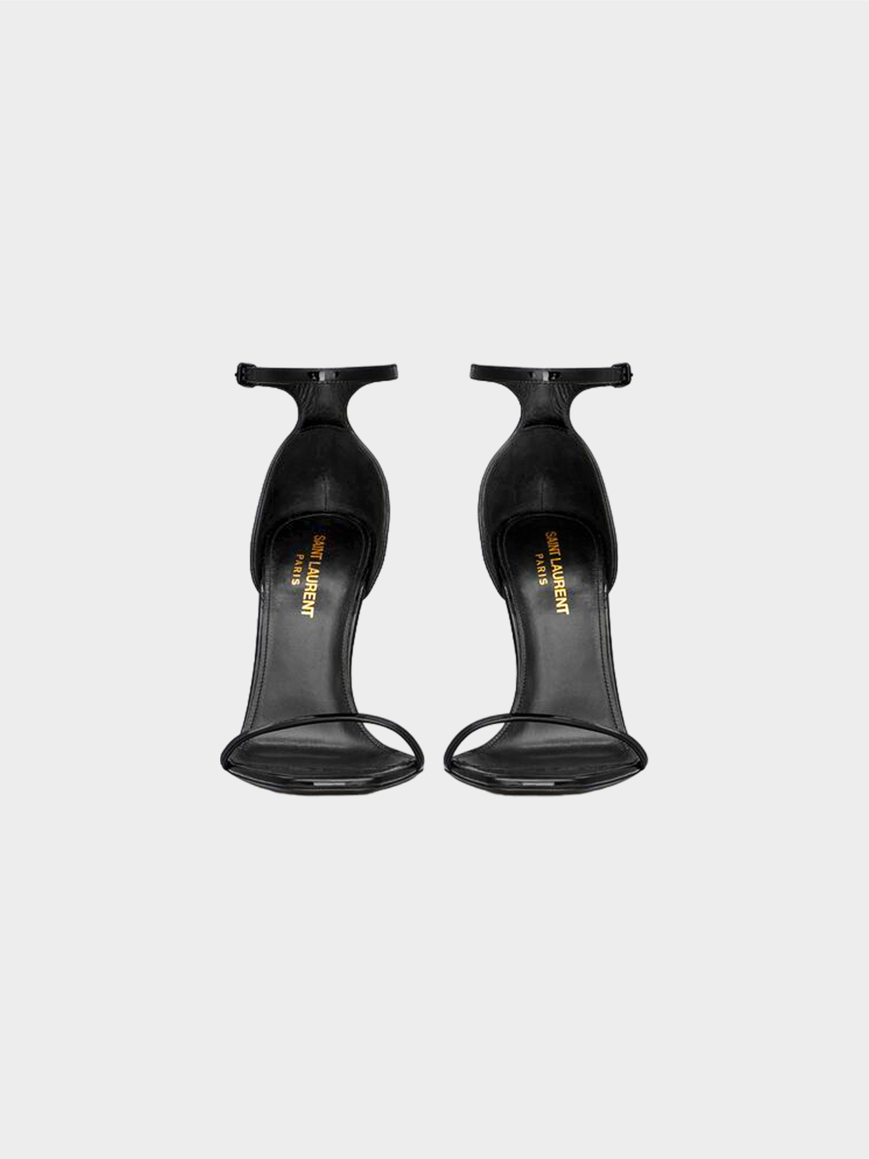 Saint Laurent 2020s Black and Gold Opyum Patent Sandals