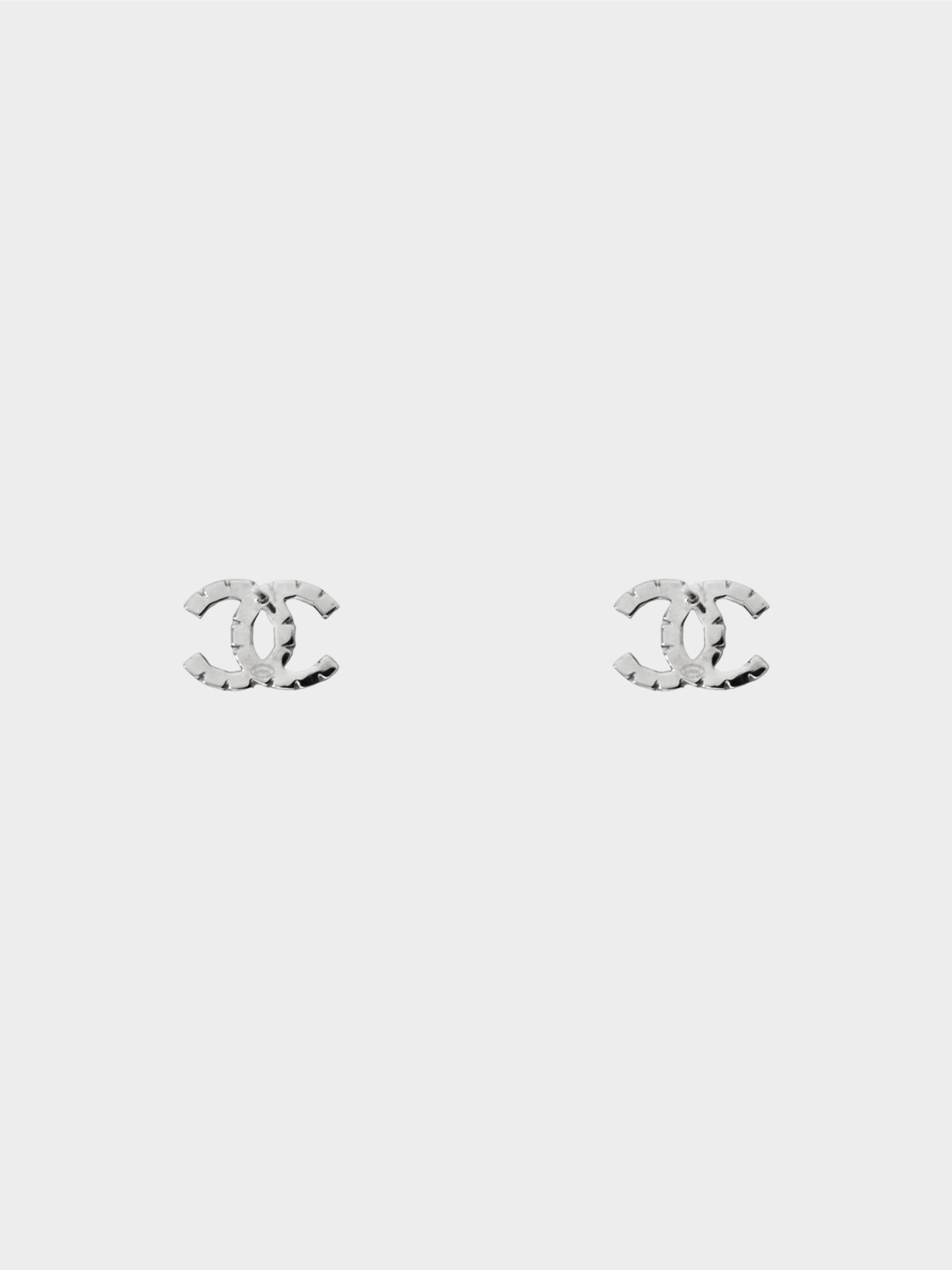 Chanel 2018 Silver and Black Rhinestone CC Stud Earrings