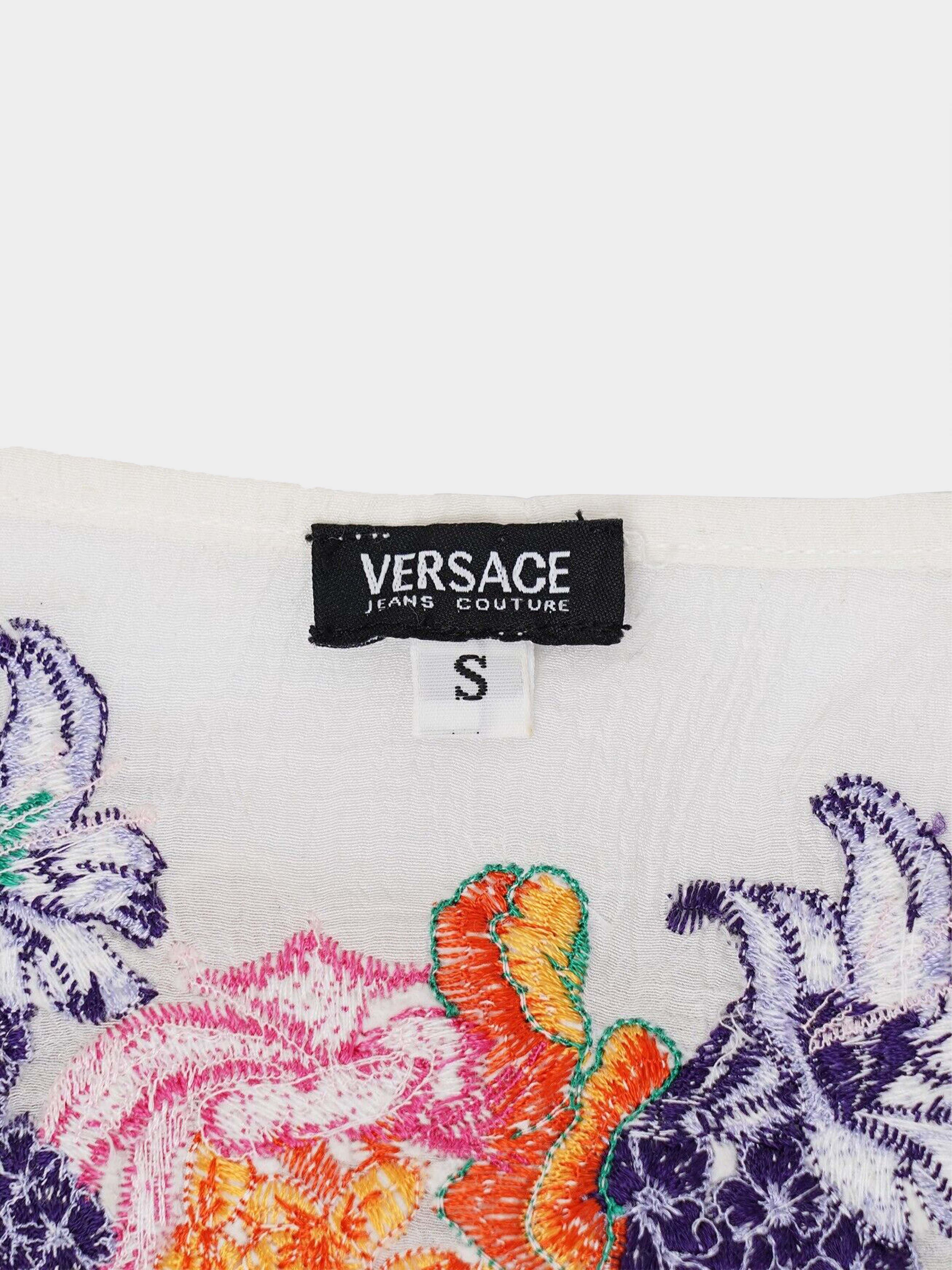 Versace Jeans Couture 2000s White Sheer Embroidery Blouse Shirt