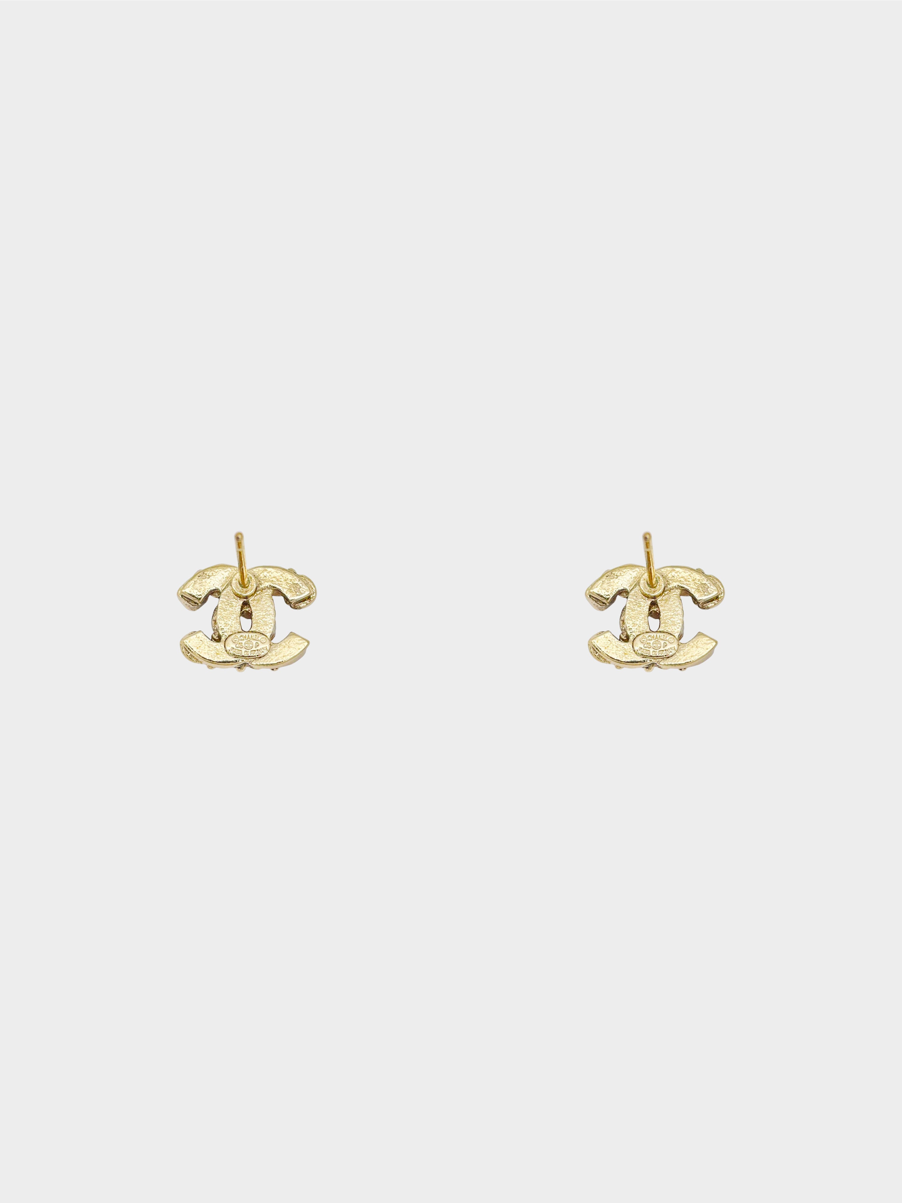 Chanel Spring 2006 Champagne Gold Rhinestone CC Stud Earrings