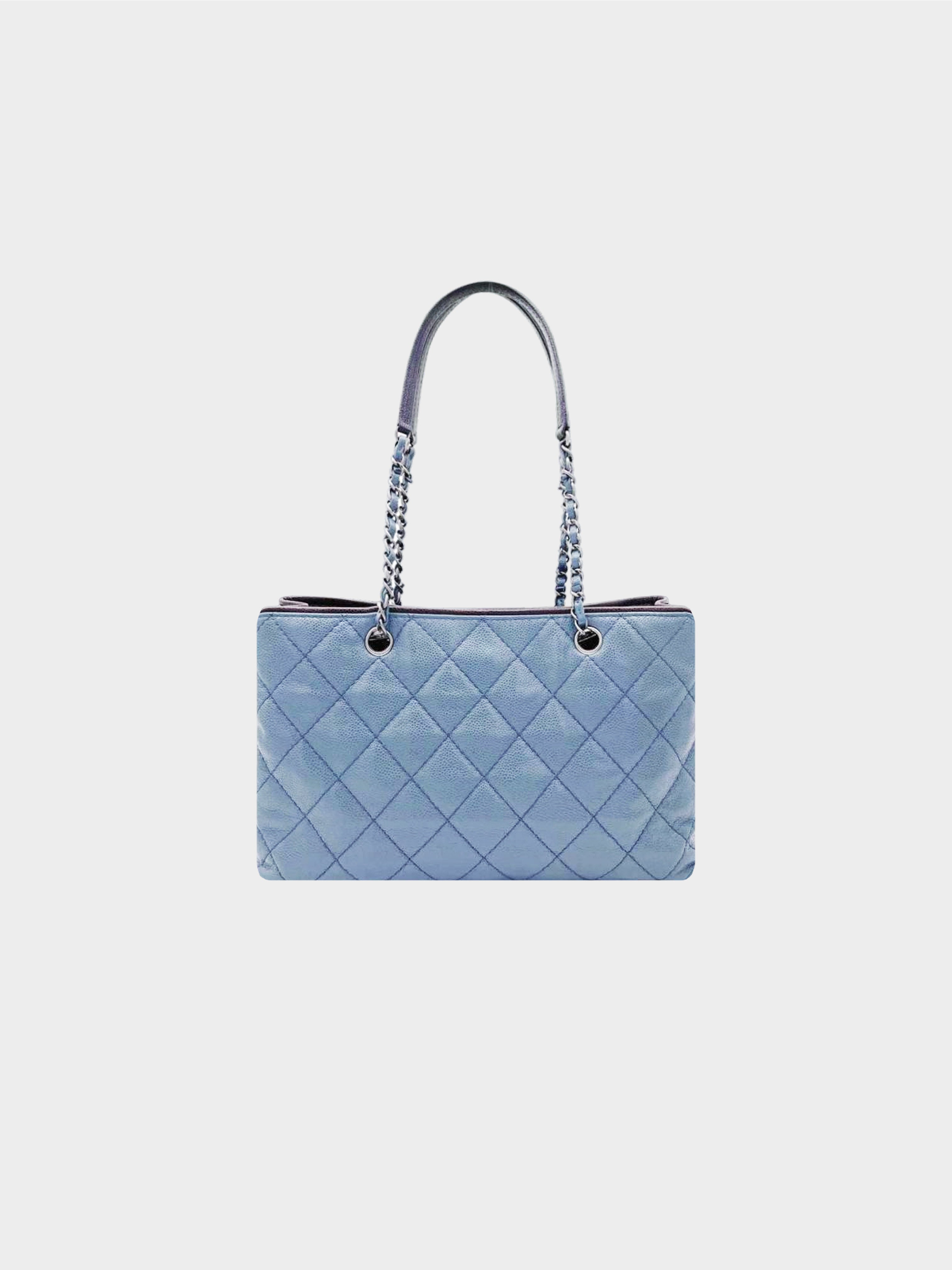 Chanel 2014 Dusty Blue Quilted Caviar Matelasse Chain Tote Bag