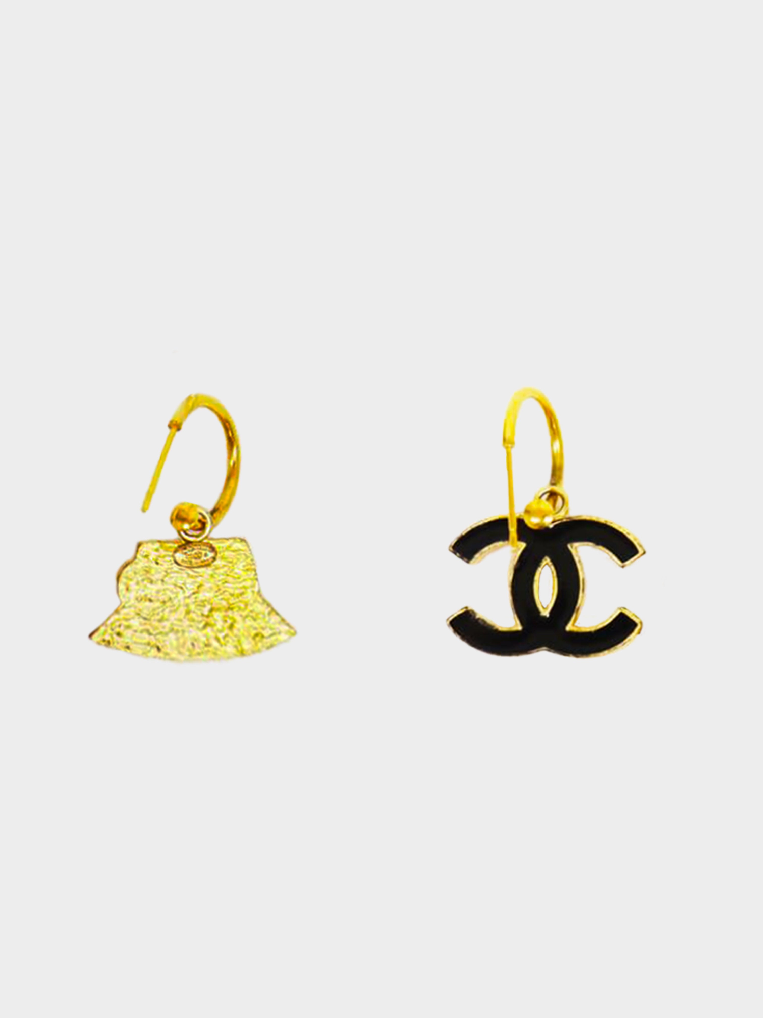 Chanel 2002 Gold and Black Hatched Hoop Earrings · INTO