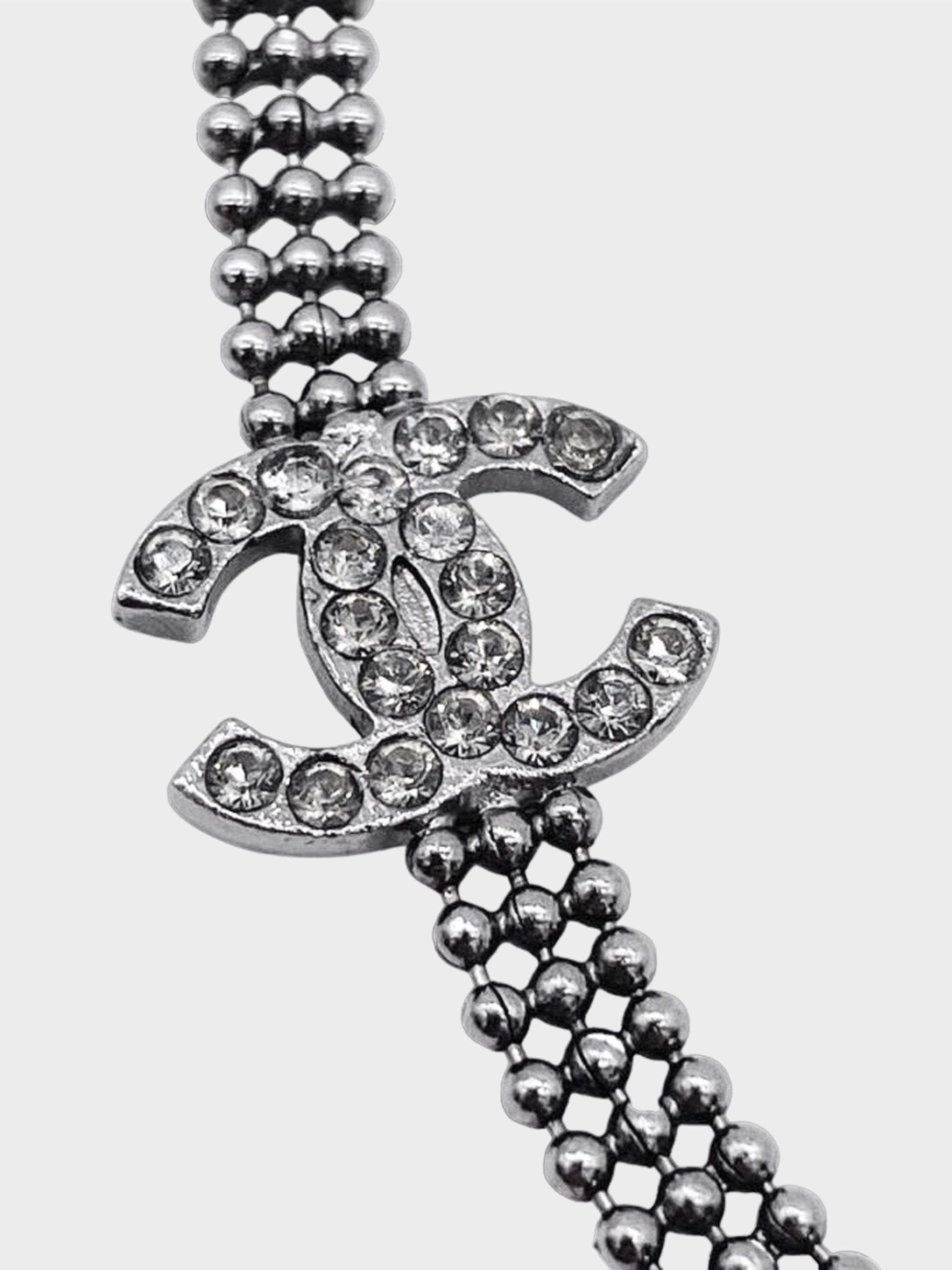 Chanel Fall 2006 Gunmetal Silver CC Rhinestone Choker Necklace