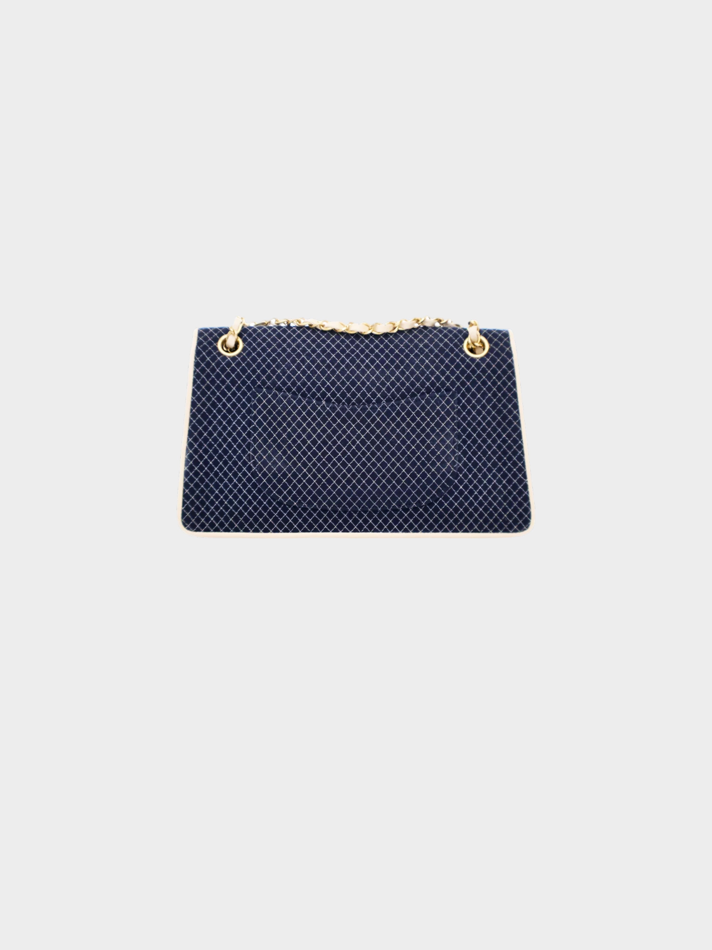 Chanel 2002-2003 Navy and Cream Quilted Jersey Flap