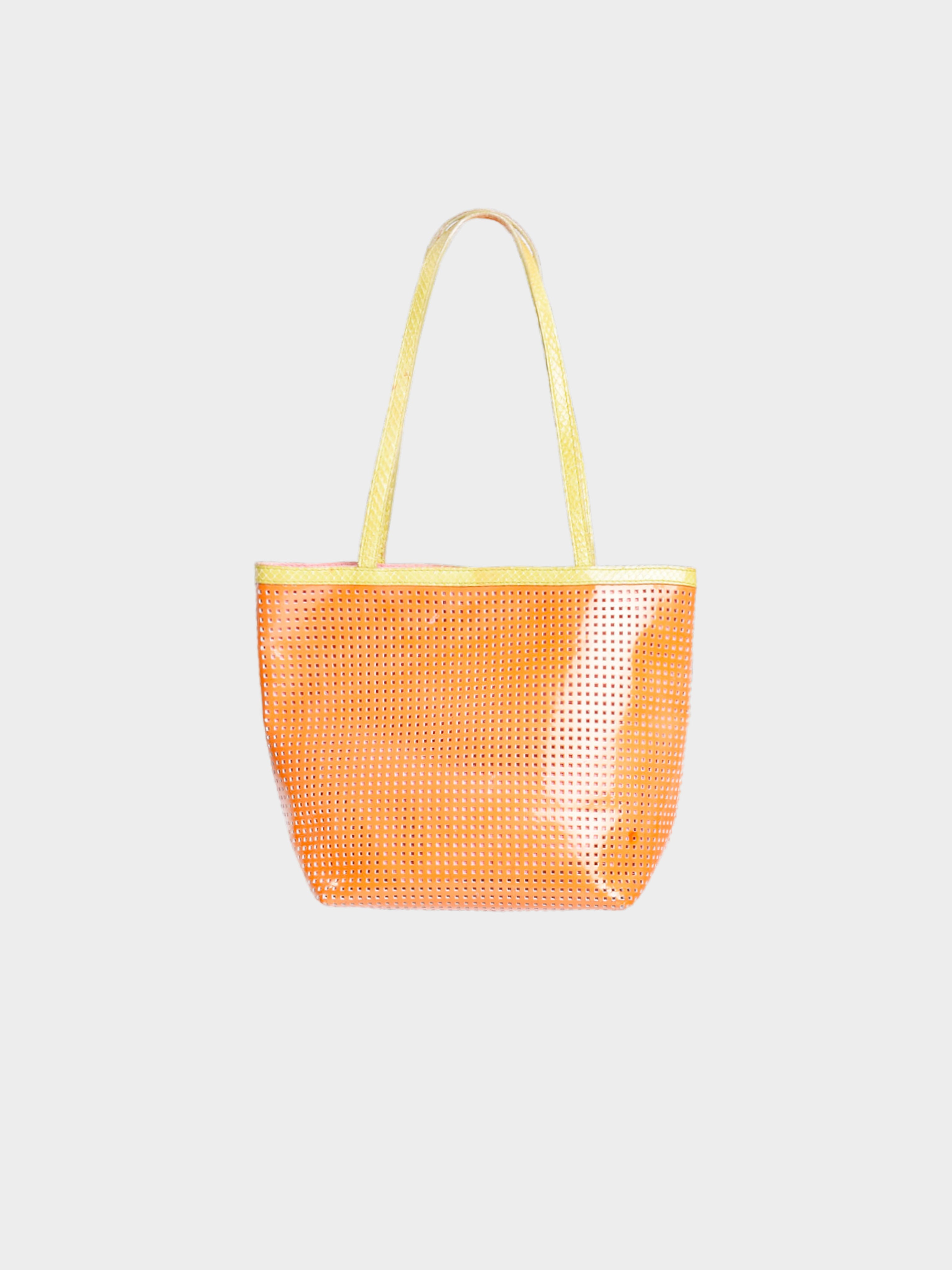 Fendi 1990s Orange Perforated Patent Leather Beach Tote