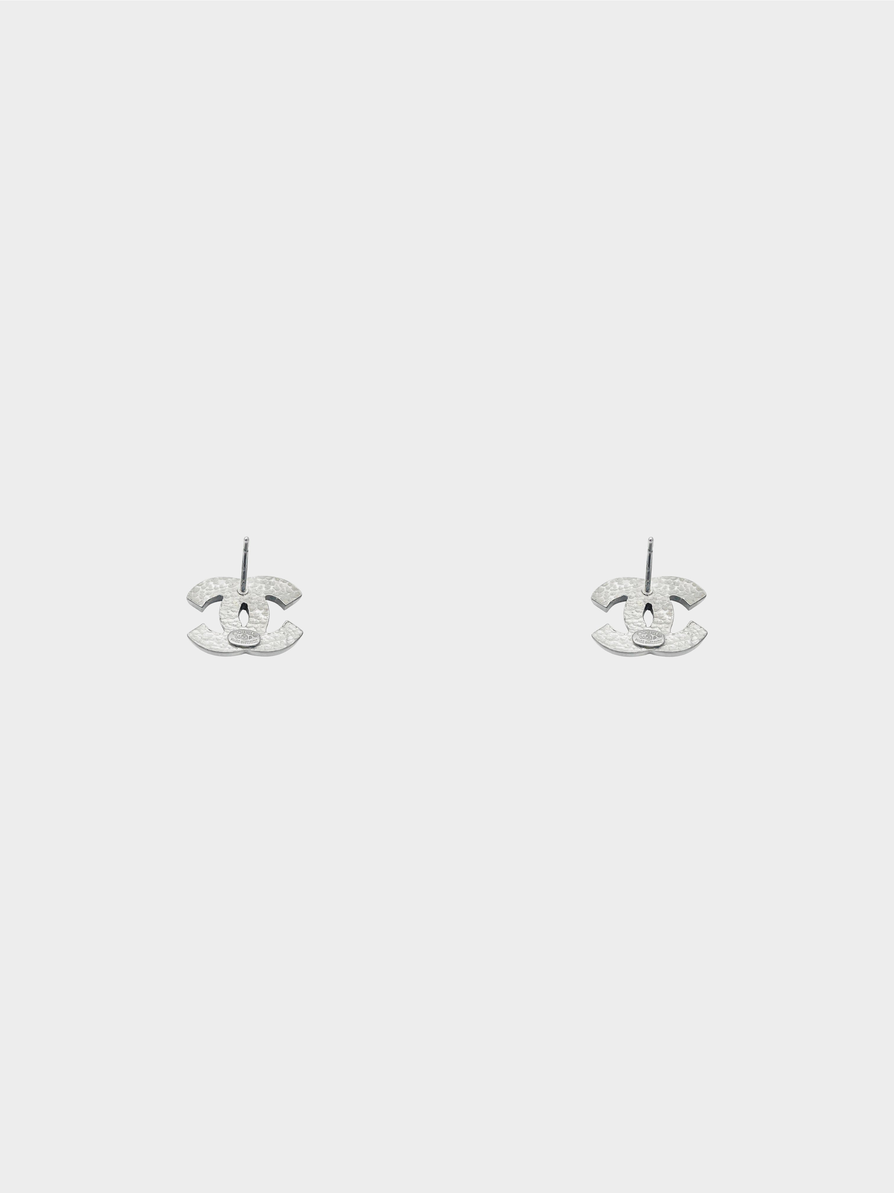 Chanel Spring 2005 Black and White Enamel Rhinestone CC Stud Earrings