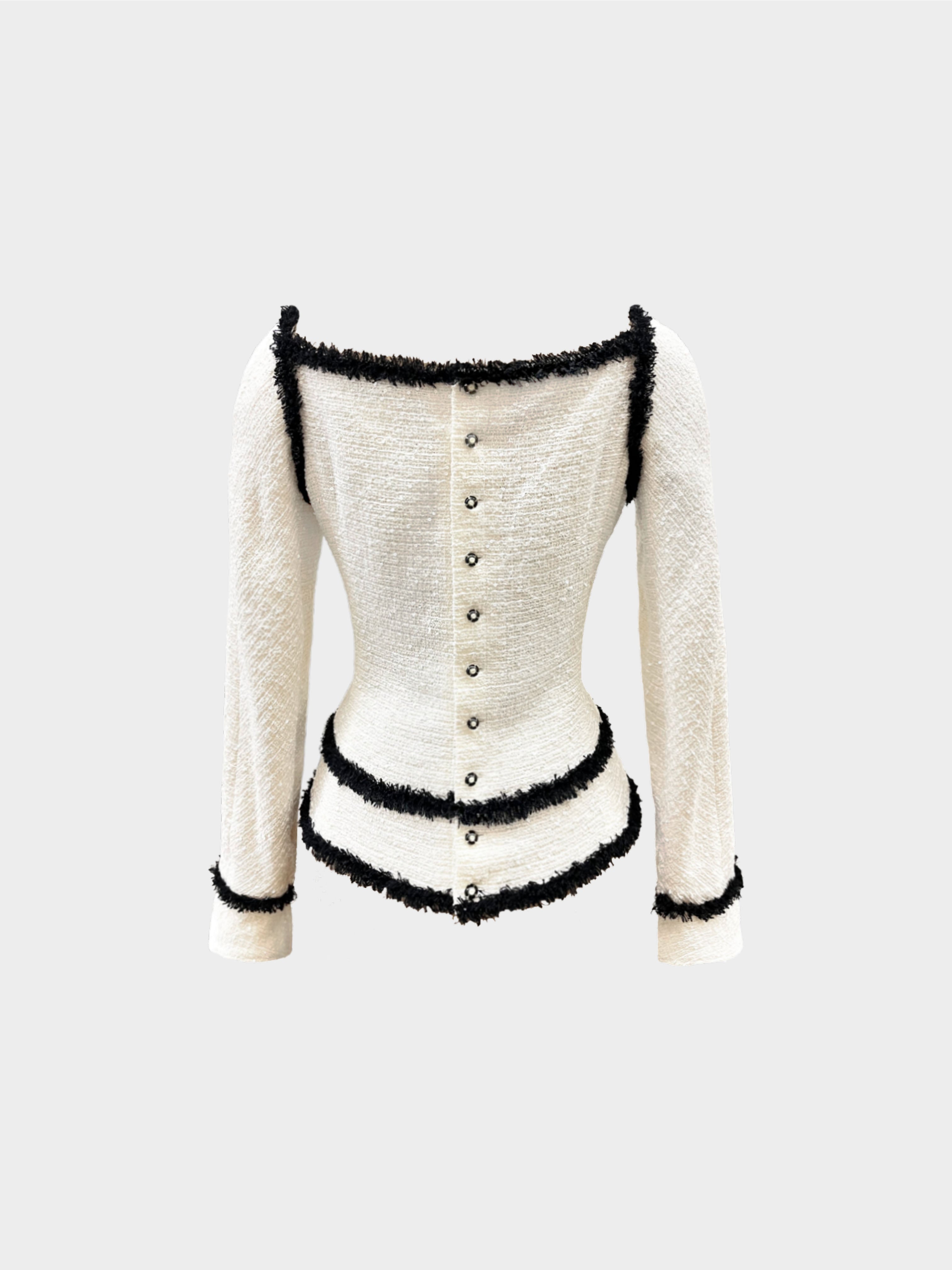 Chanel Spring 2004 Ivory Sequins Top with Black Trim