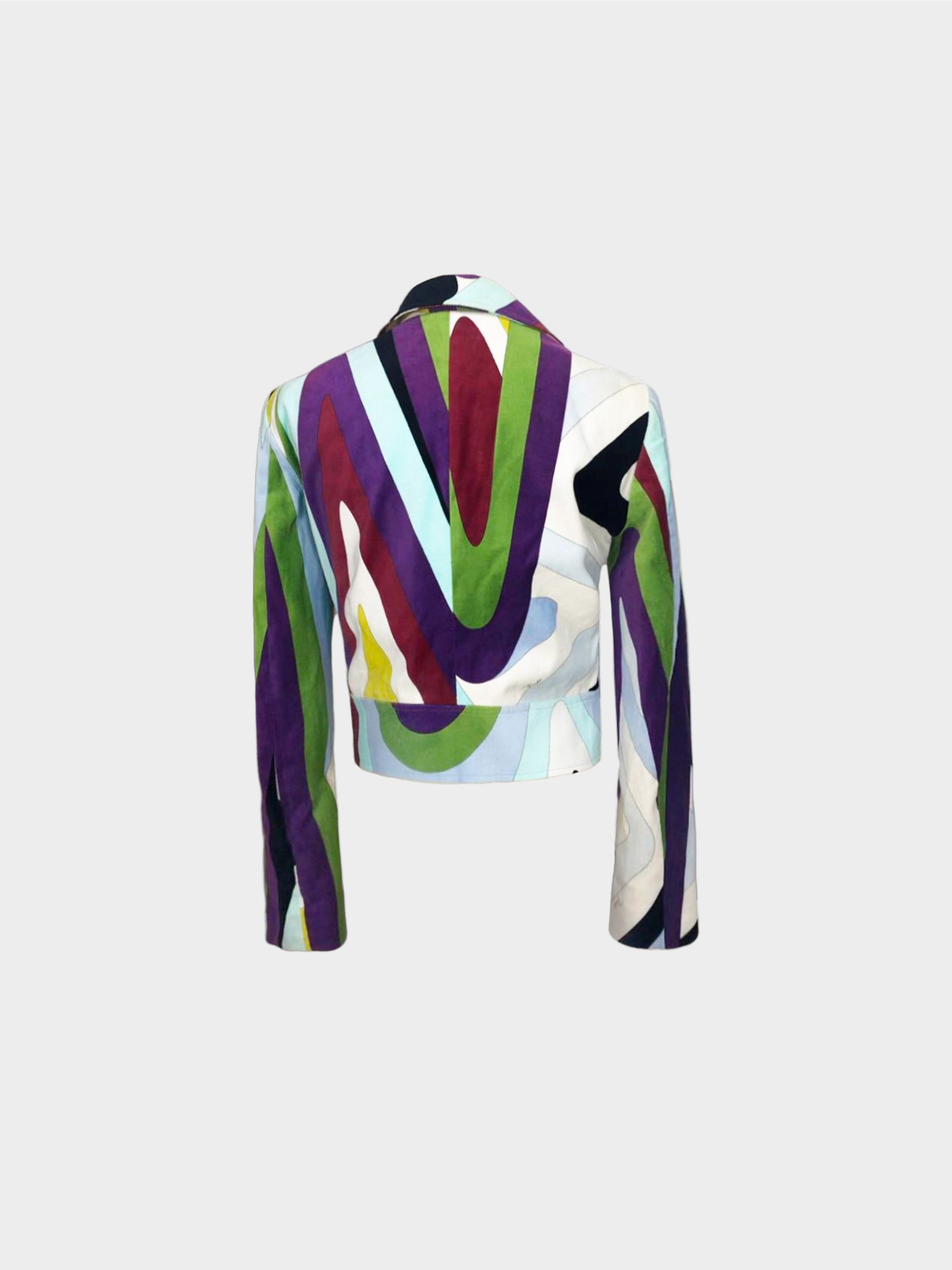 Emilio Pucci 2000s Multicolor Psychedelic Wavy Print Velvet Jacket