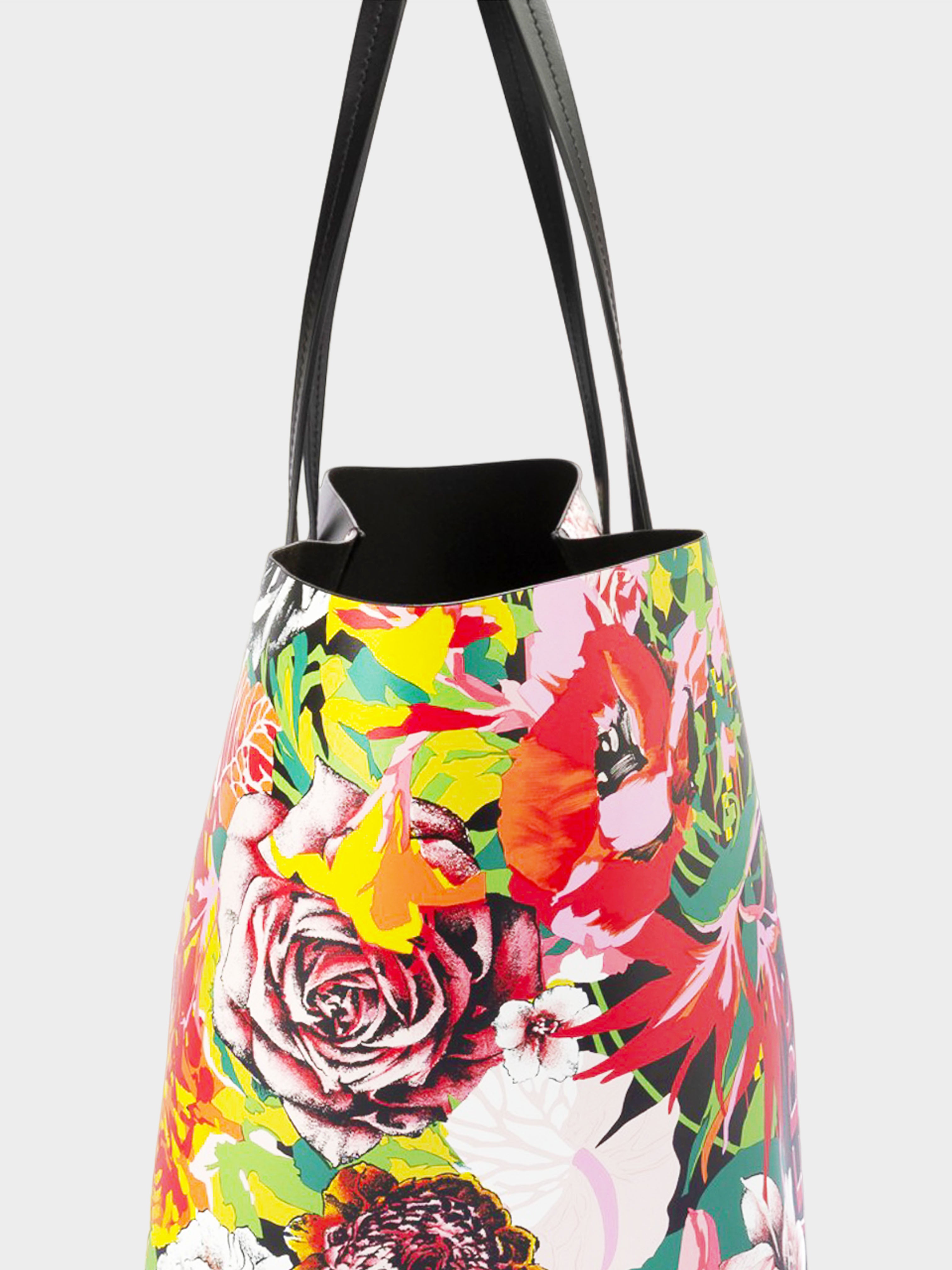 Versace 2010s Black Soft Leather Floral Tote