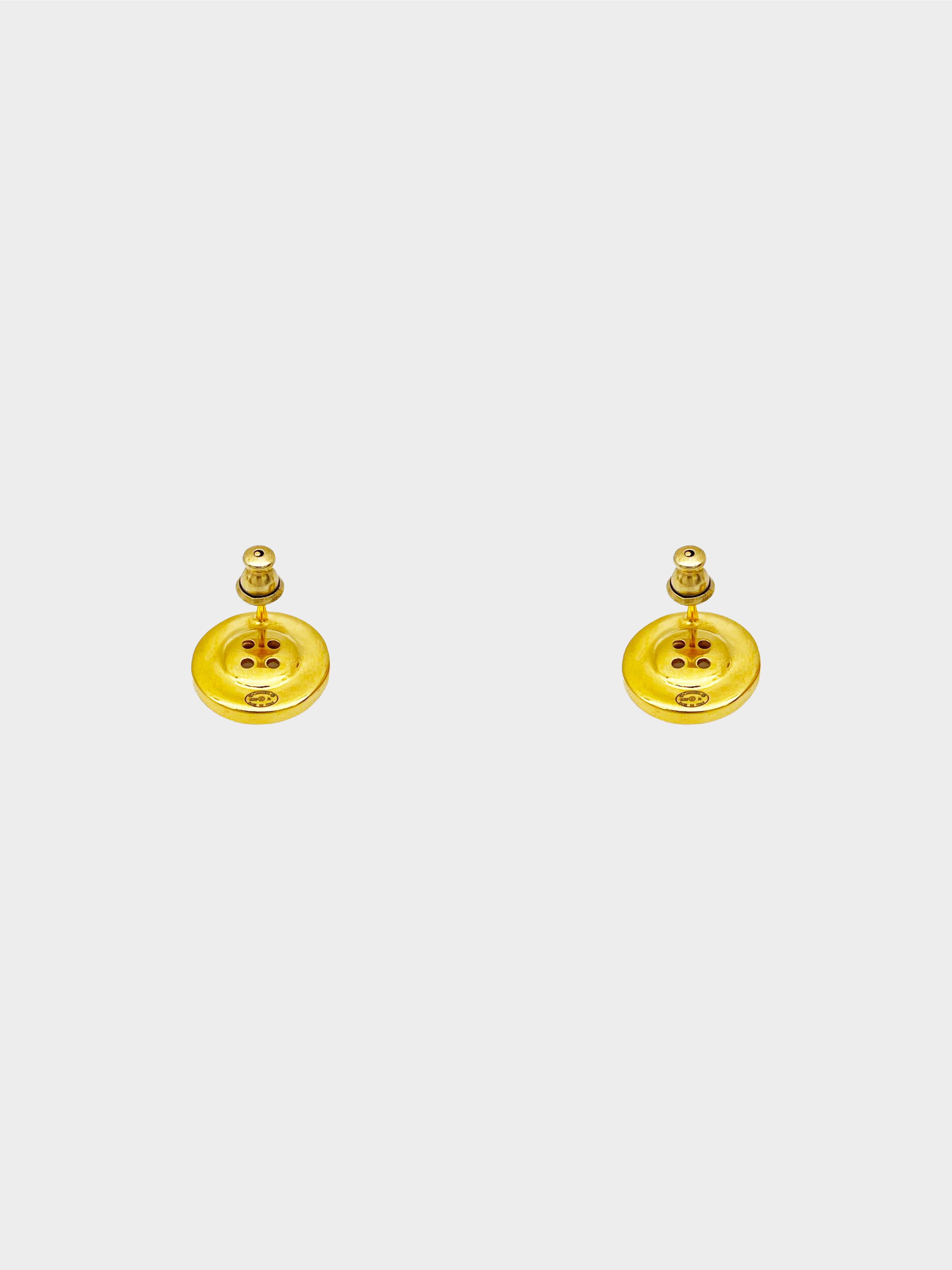 Chanel Fall 2020 Gold Chanel Paris Button Stud Earrings · INTO