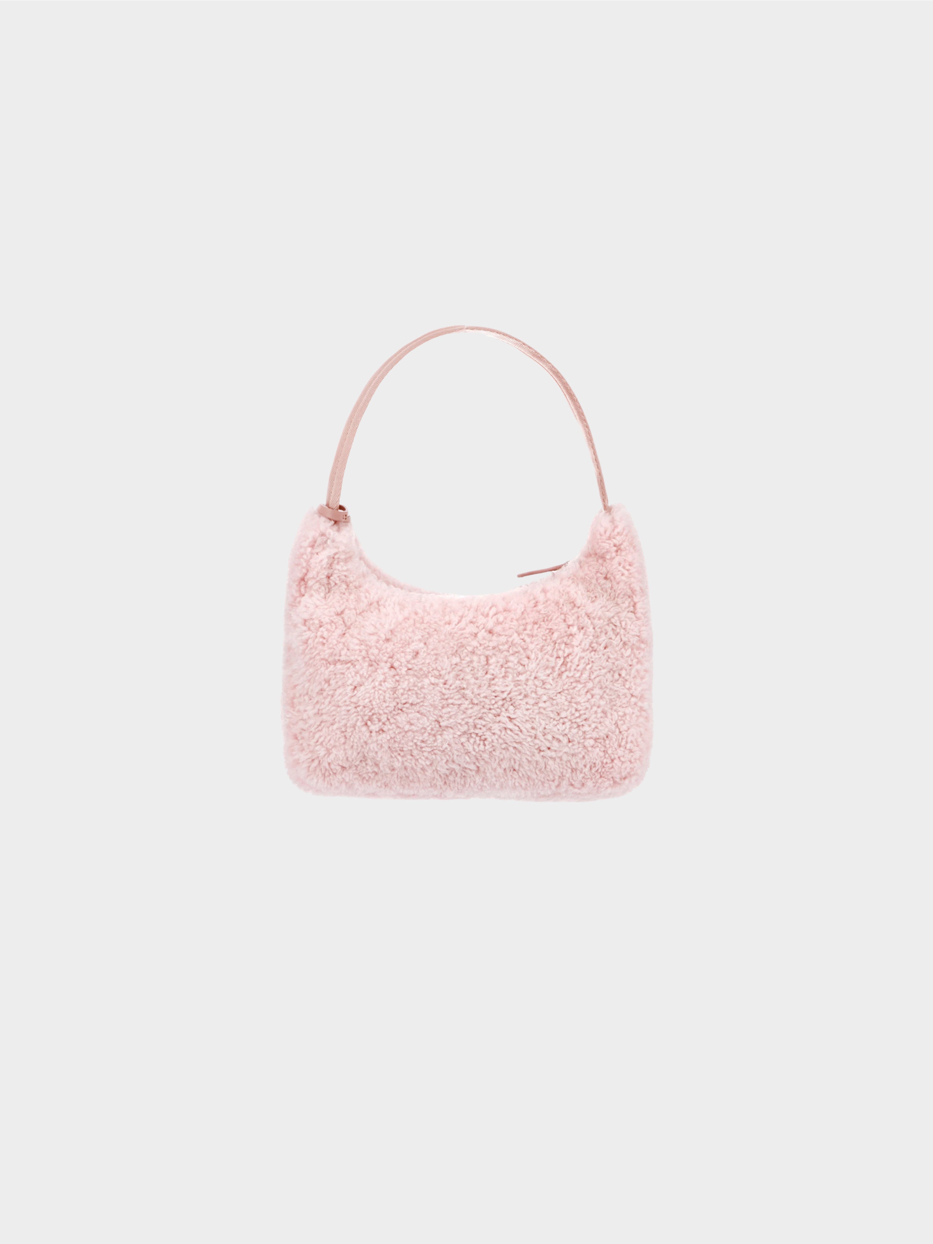 Prada 2020s Light Pink Shearling Mini Re-Edition 2000 Bag