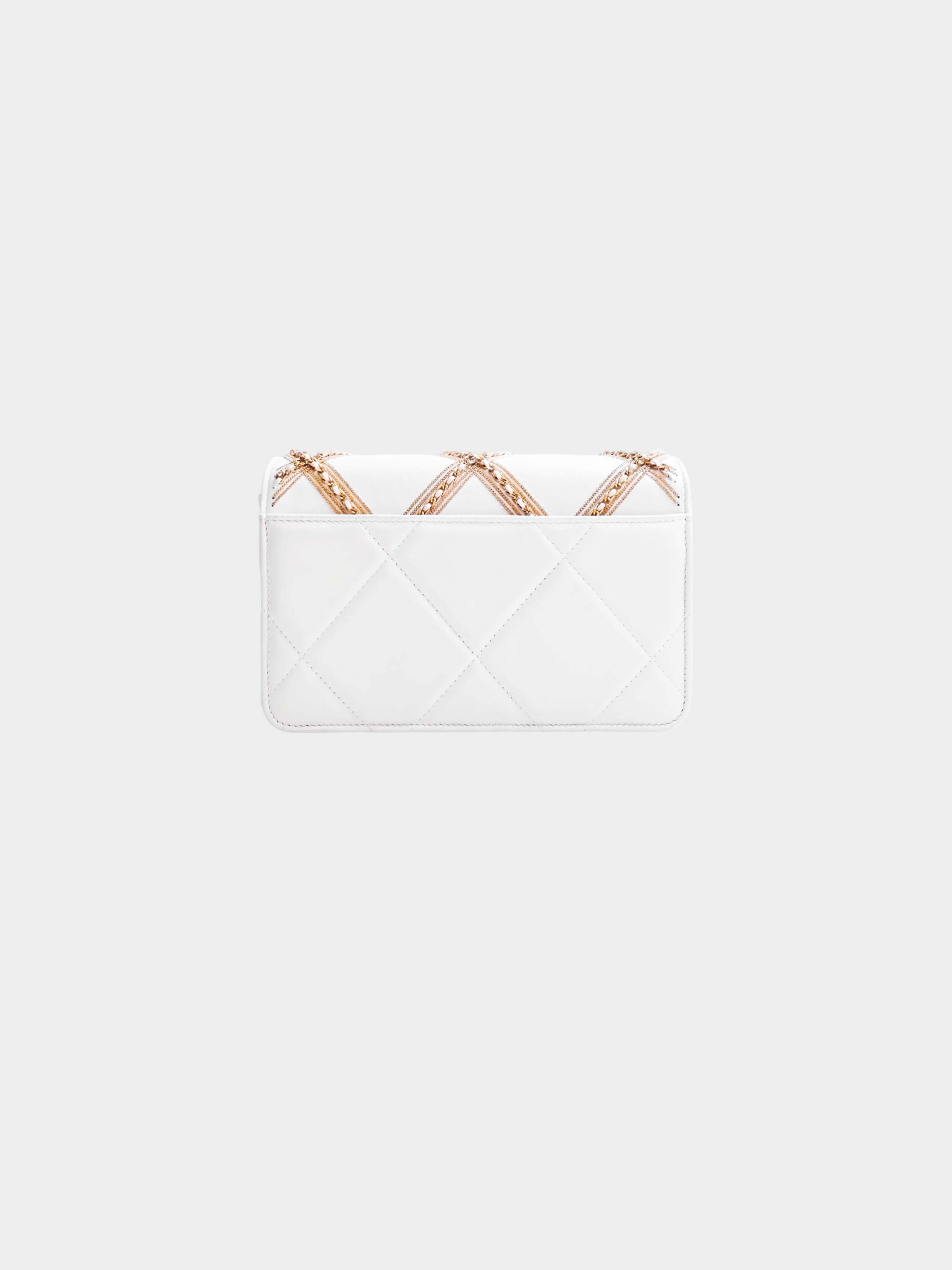 Chanel 2022 White Quilted Chain Embellished Wallet On Chain