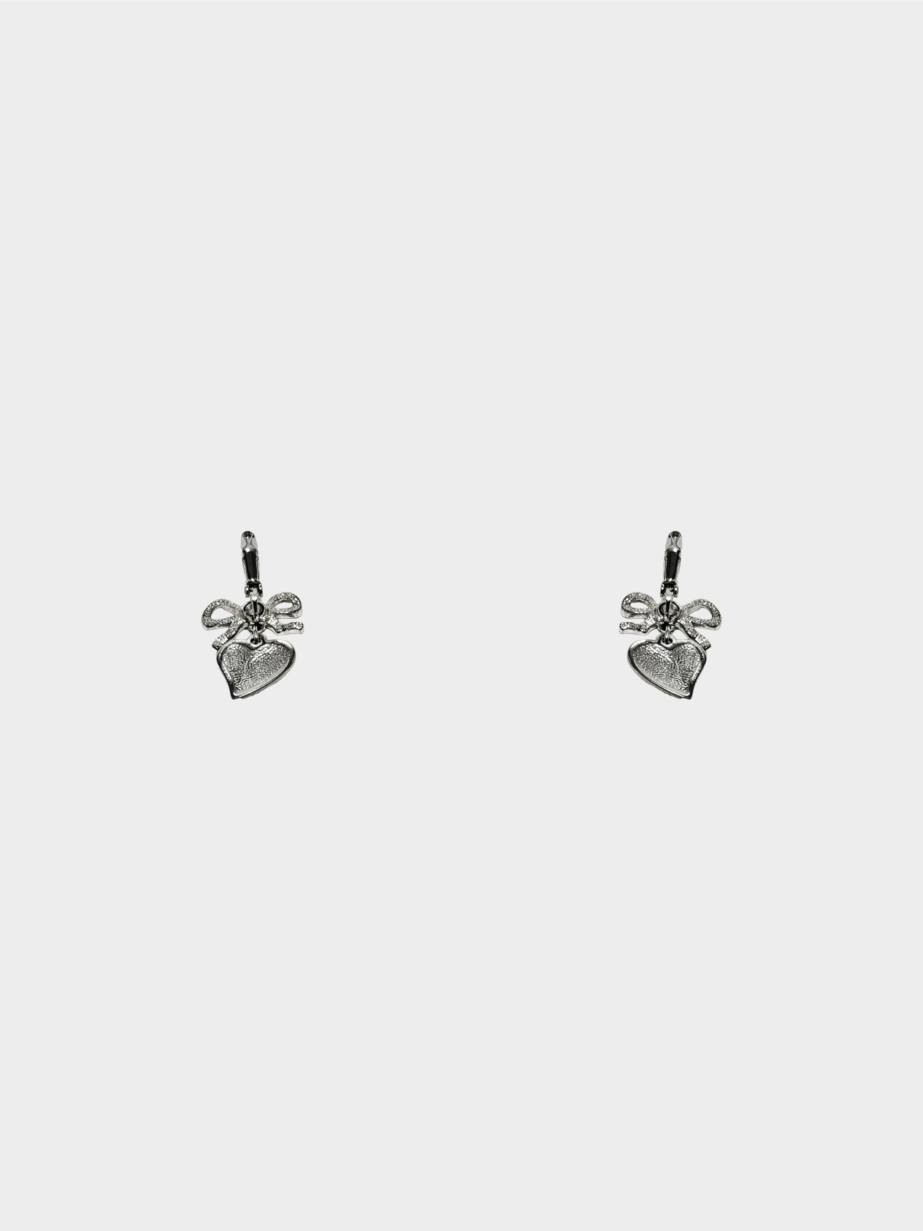 Vivienne Westwood 2000s Silver Ribbon and Heart Hook Earrings