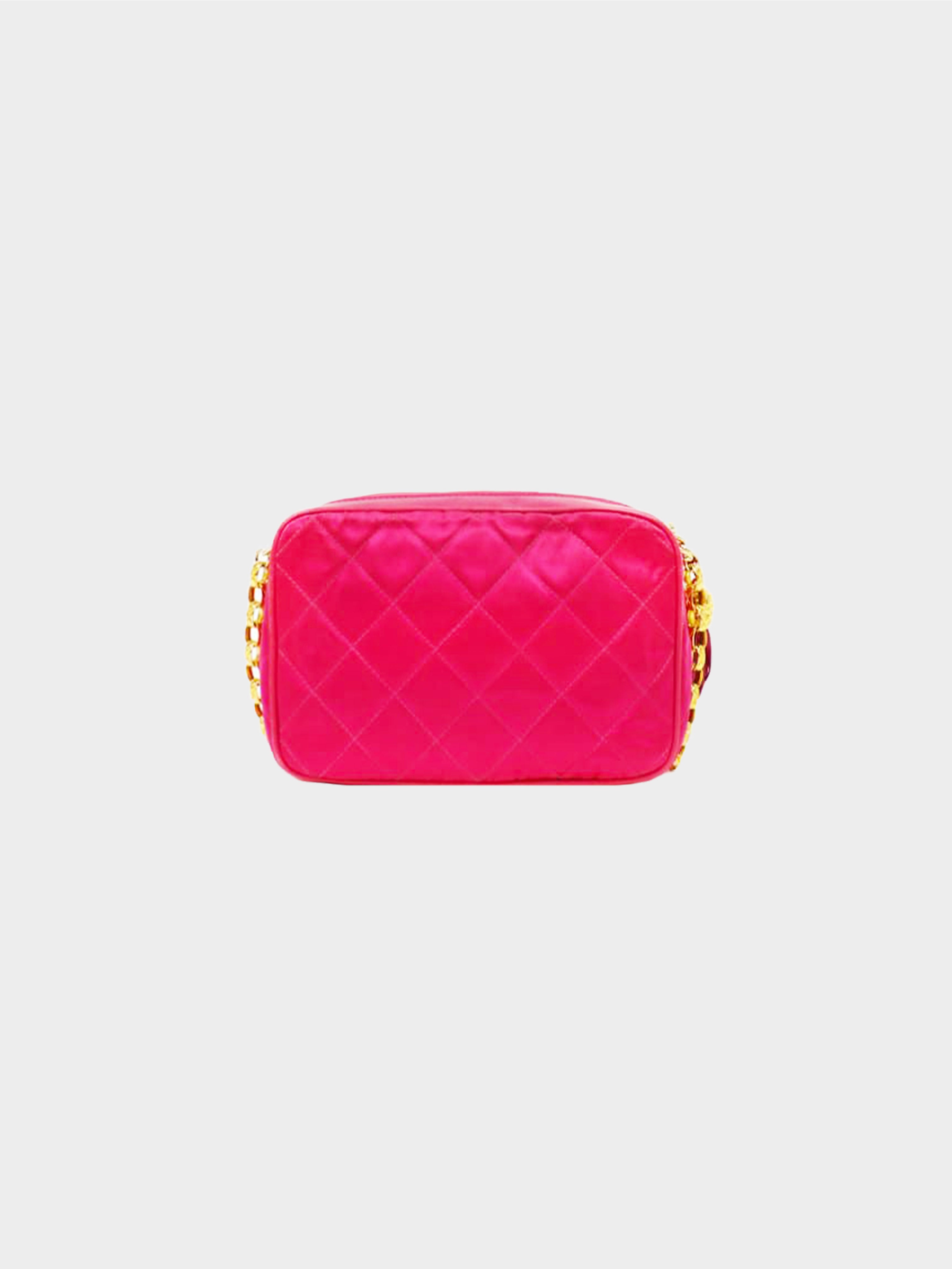 Chanel 1990-1991 Pink Satin Quilted Tassel Camera Bag