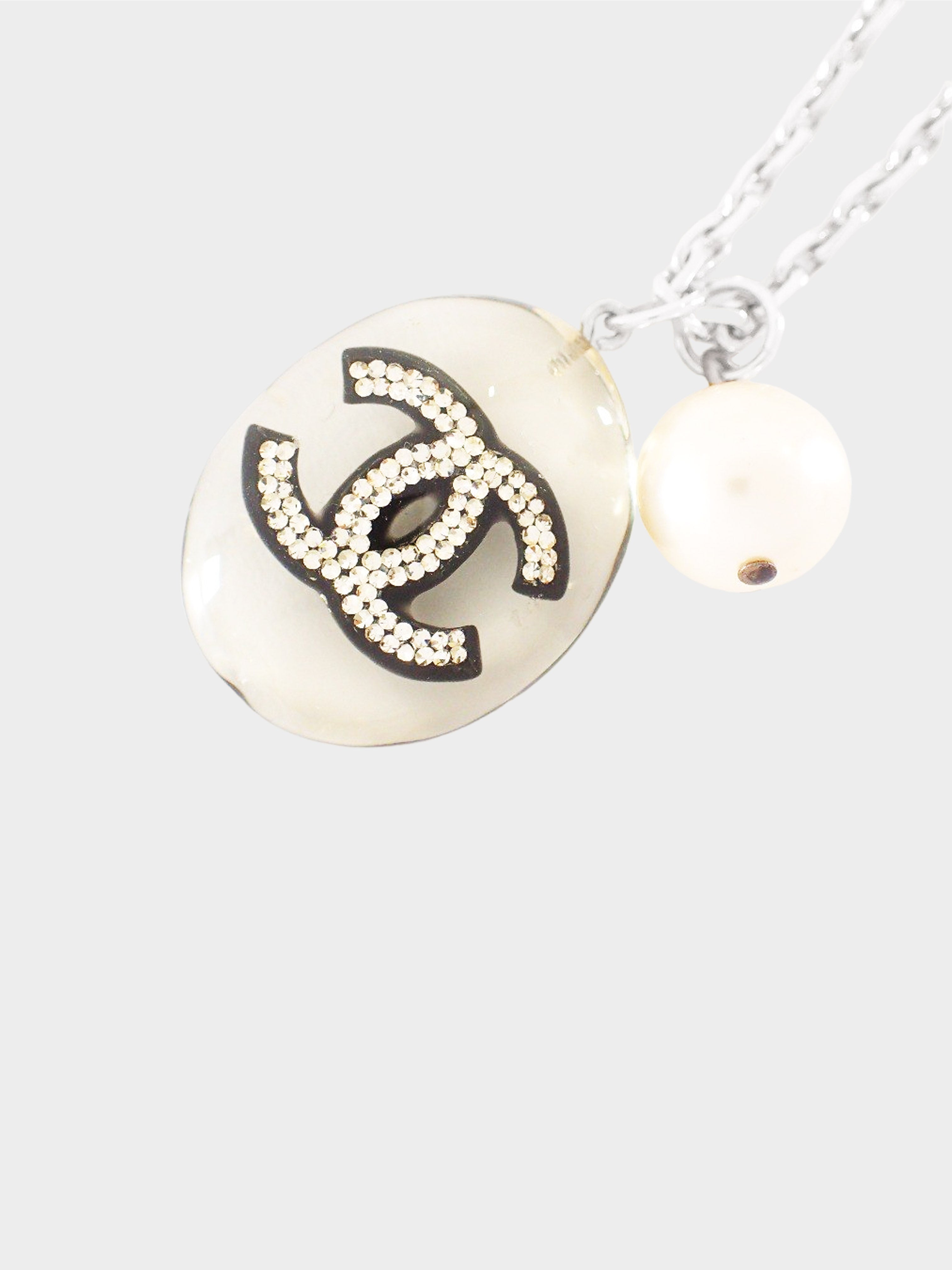 Chanel Fall 2004 Clear Oval CC Resin and Faux Pearl Pendant