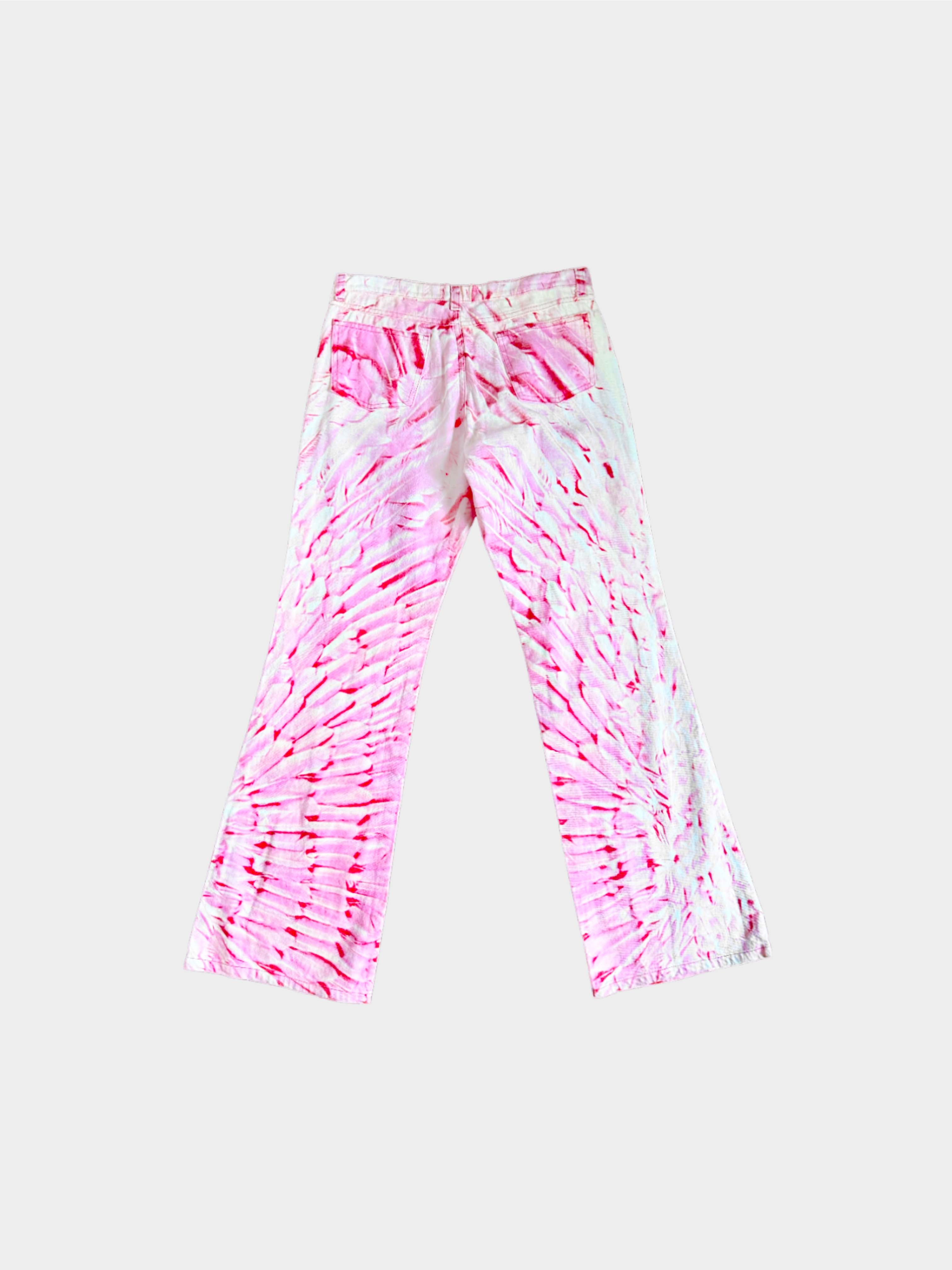 Roberto Cavalli 2000s Pink Feather Print Jeans