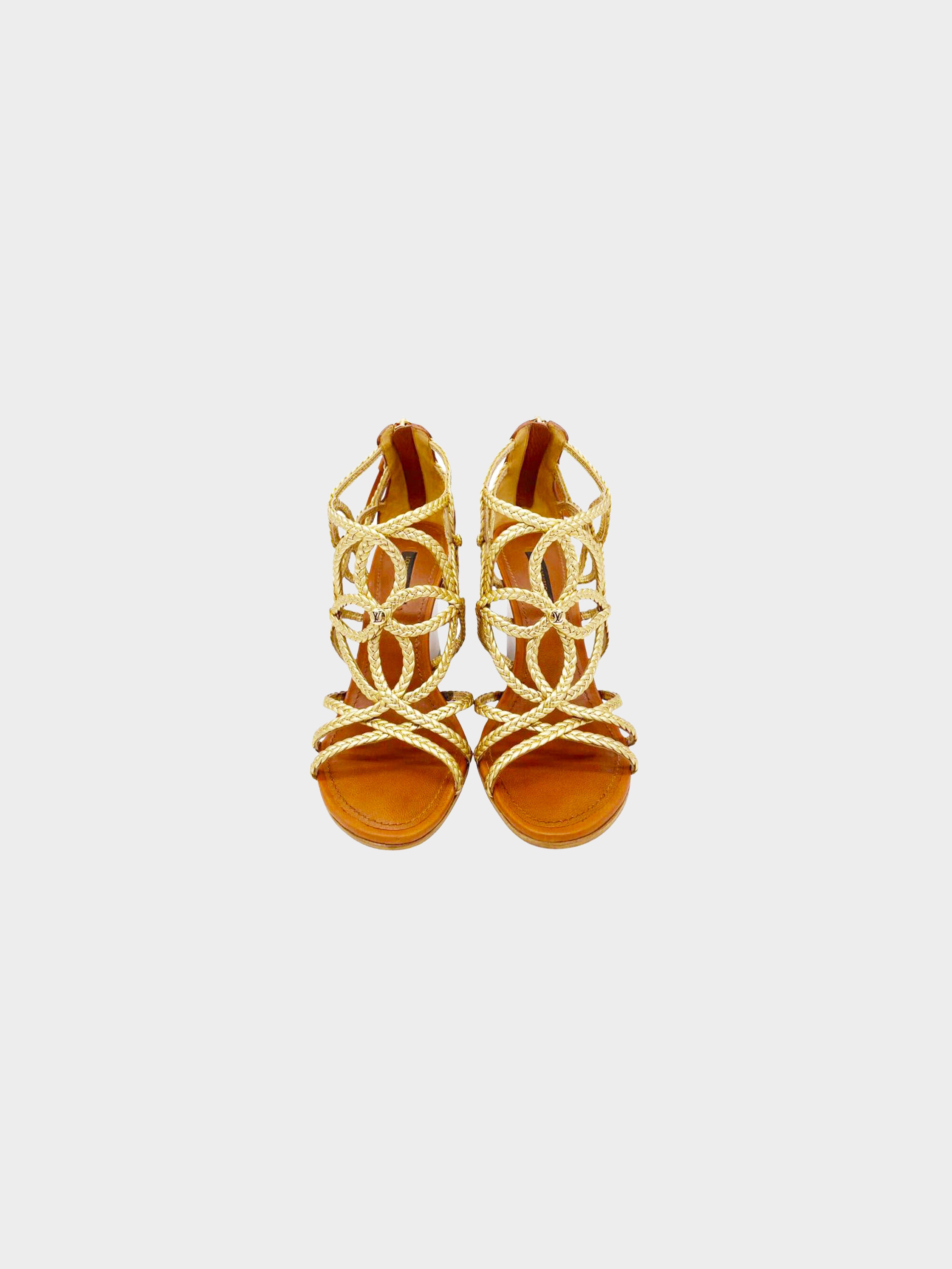 Louis Vuitton 2012 Gold Braided Leather Kilim Wedge Sandals