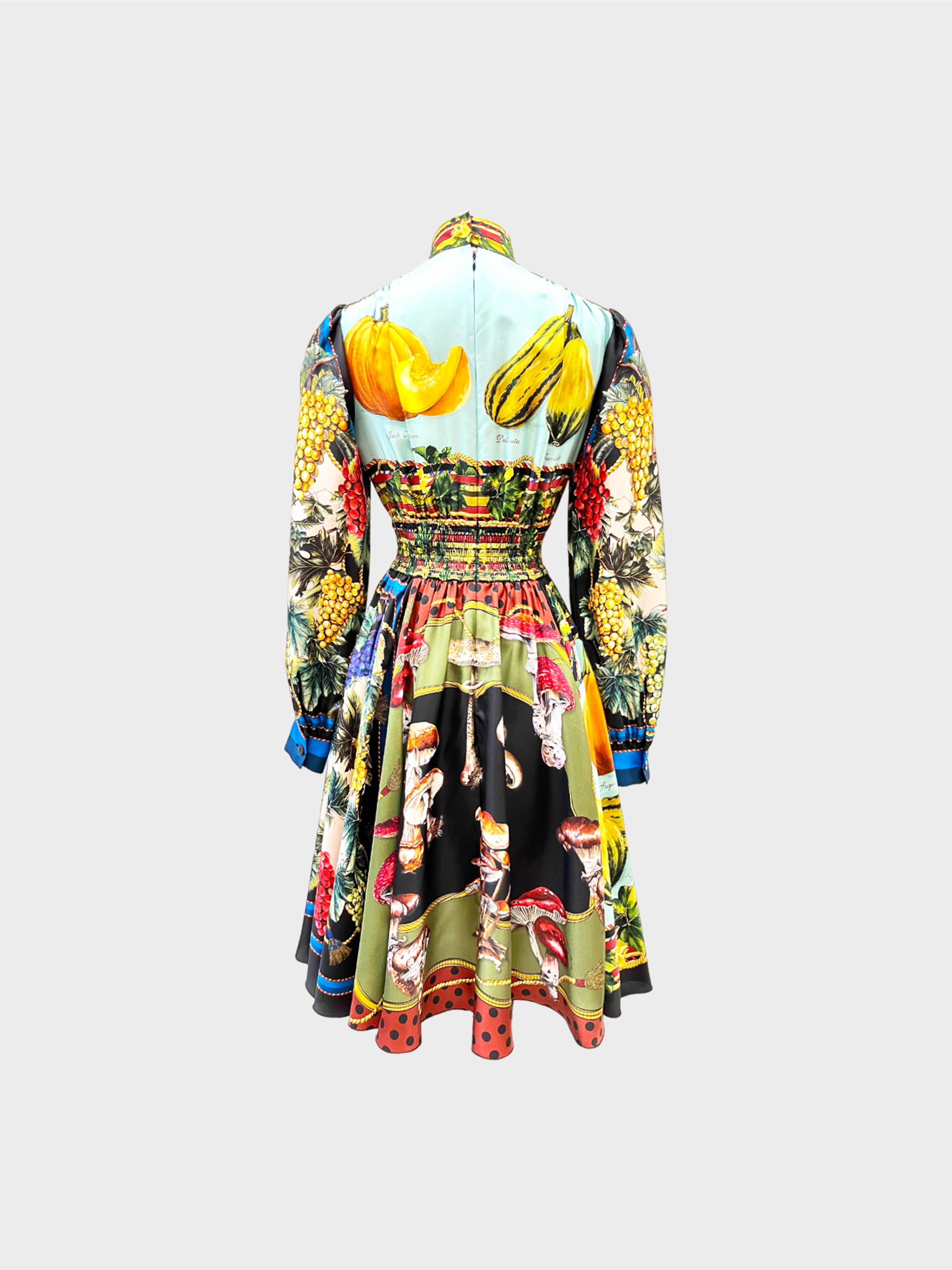 Dolce and Gabbana 2020s Fruits and Mushroom Print Midi Dress