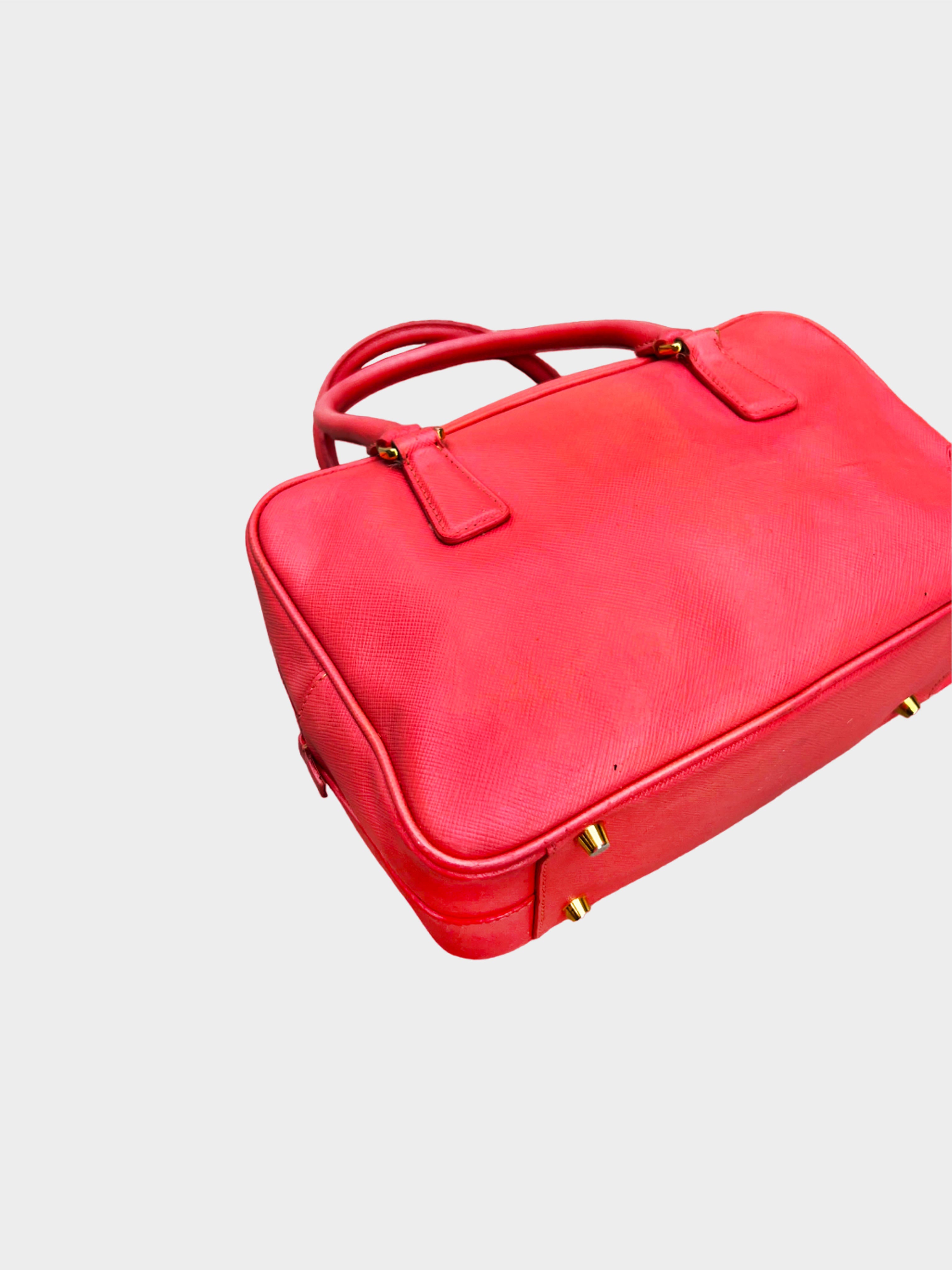 Prada 2010s Pink Saffiano Leather Bauletto Bag