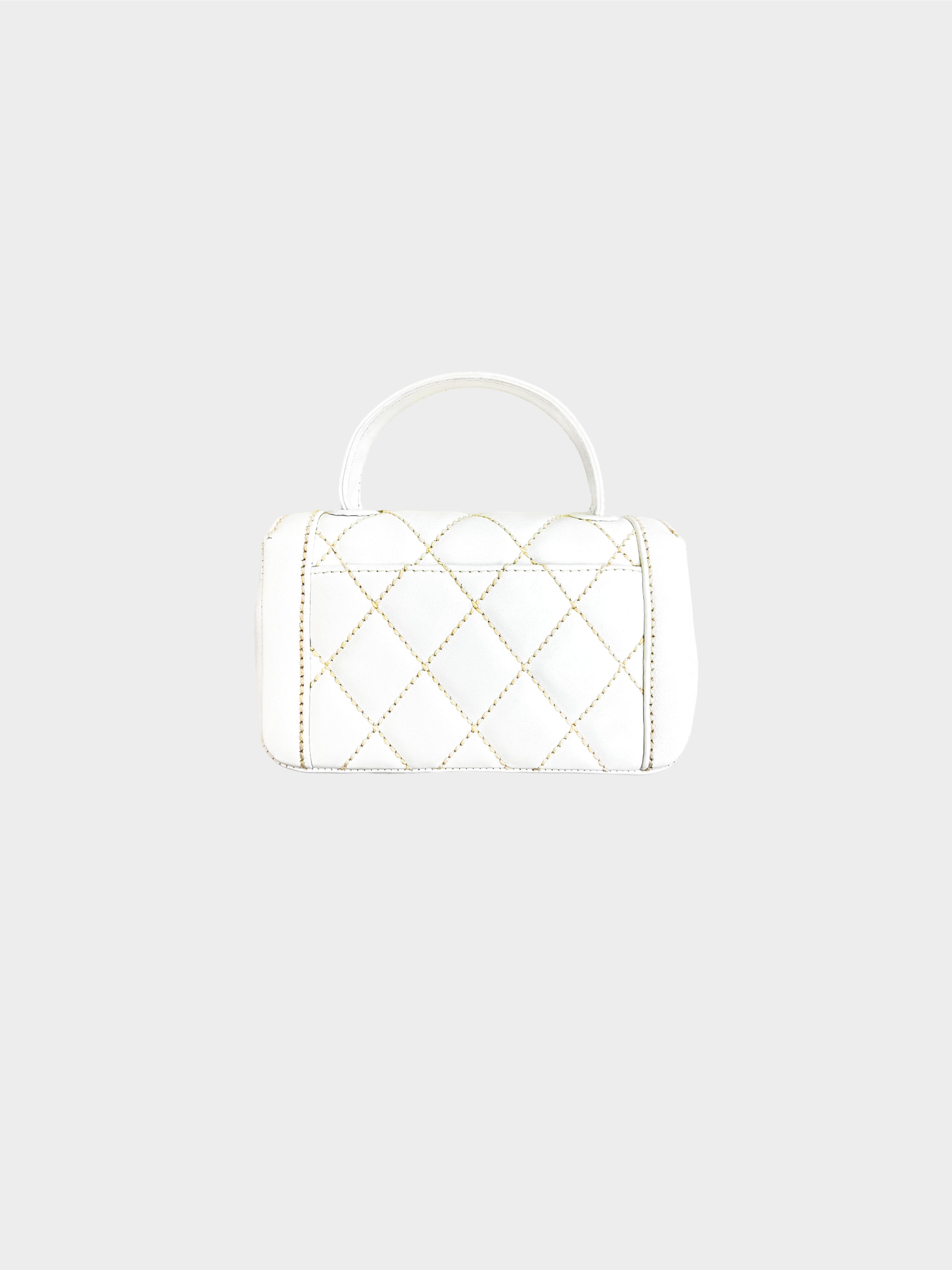 Chanel 2003 White Surpique Stitch Mini Kelly Handbag