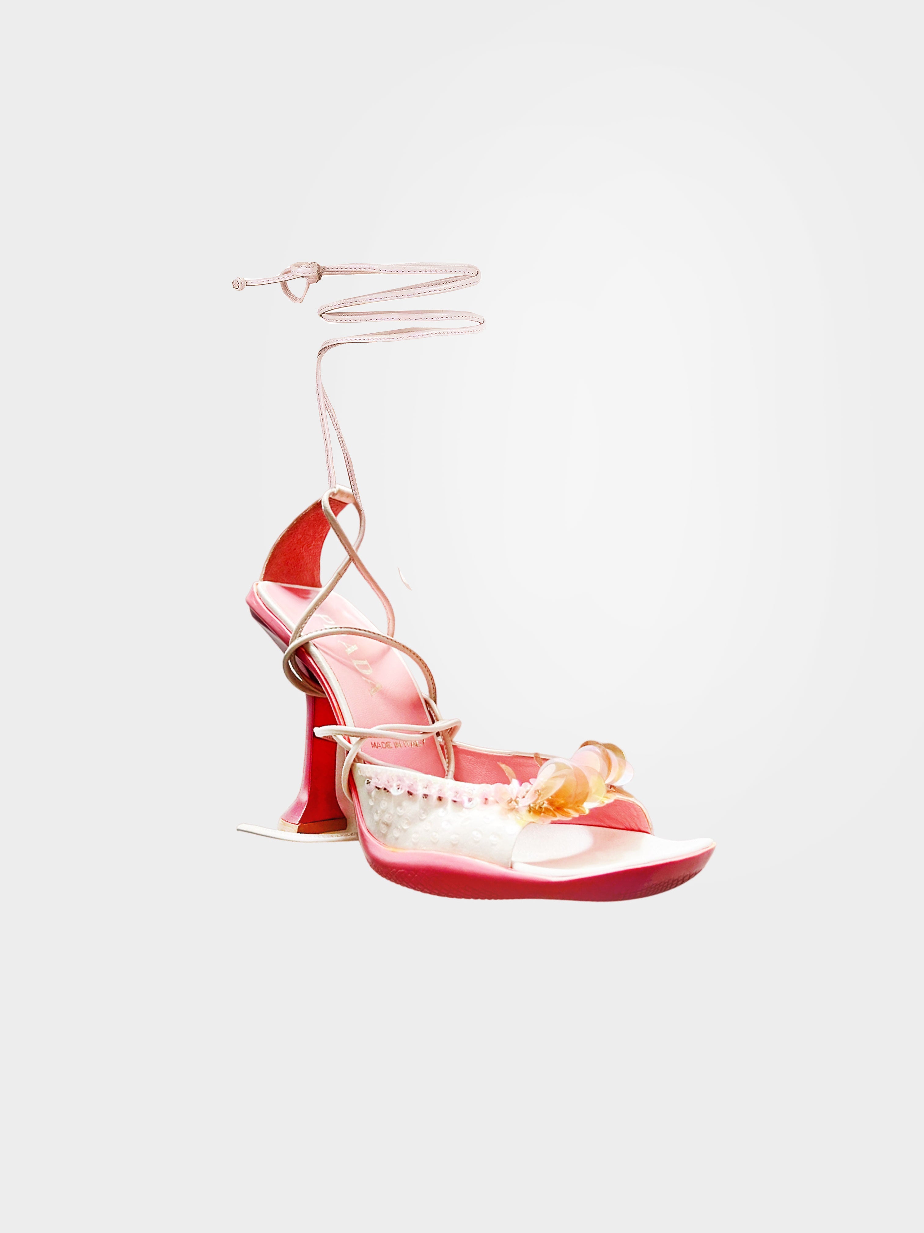 Prada 2010s Pastel Pink Sequins Embellished Heeled Mules