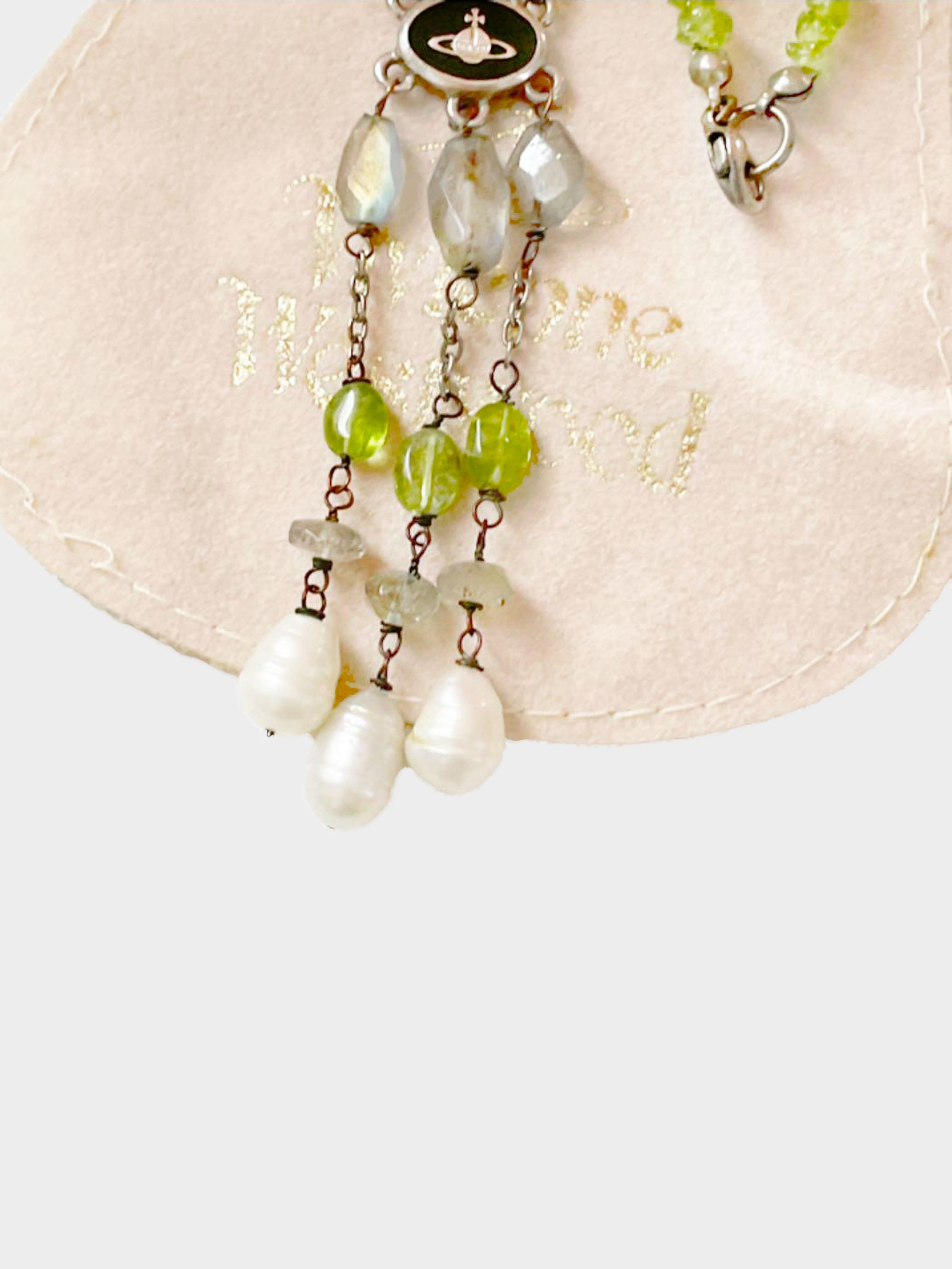 Vivienne Westwood 2000s Rare Green Beads and Peridot Stone Choker