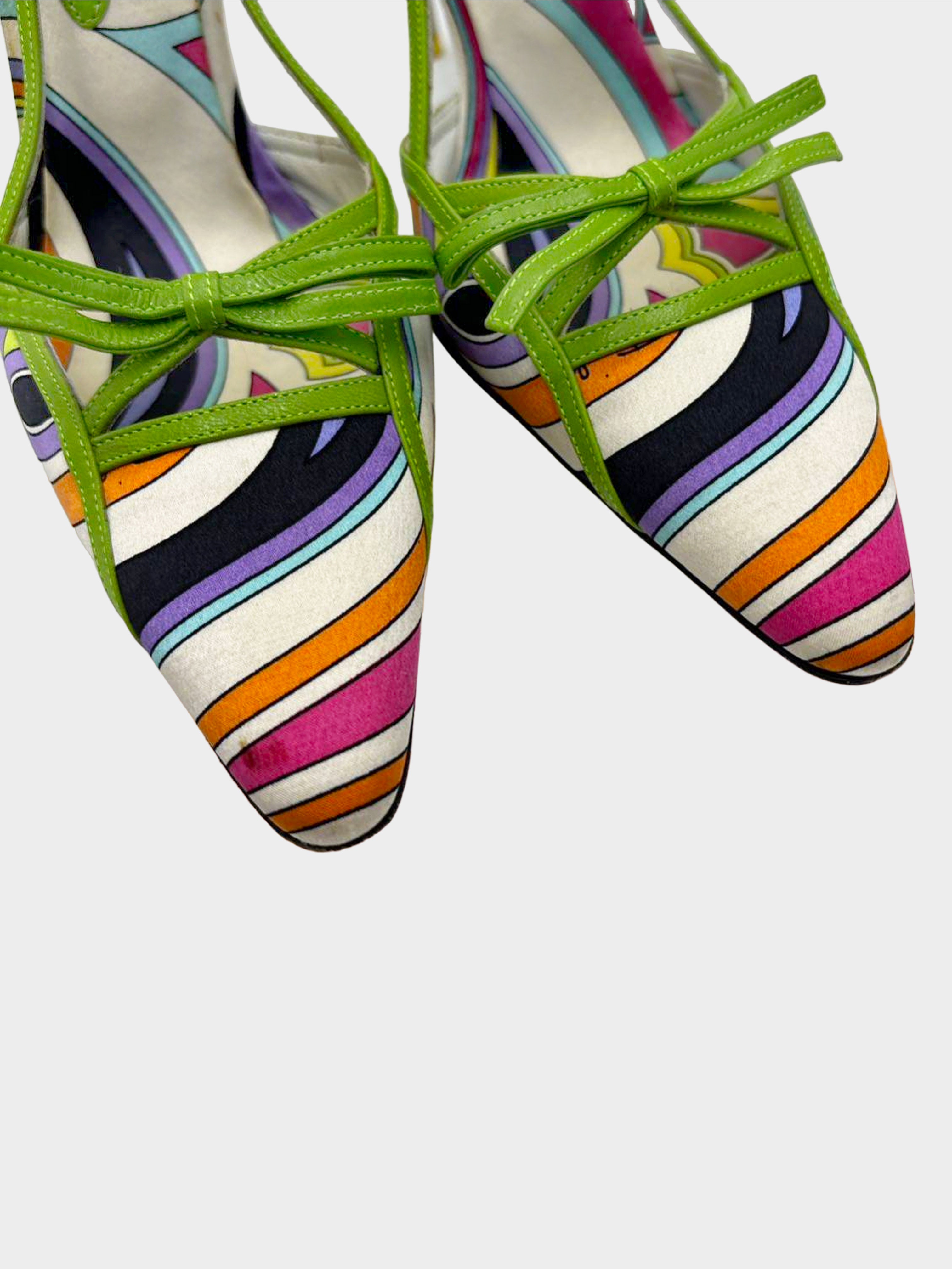 Emilio Pucci 2000s Satin Printed Slingback Heels