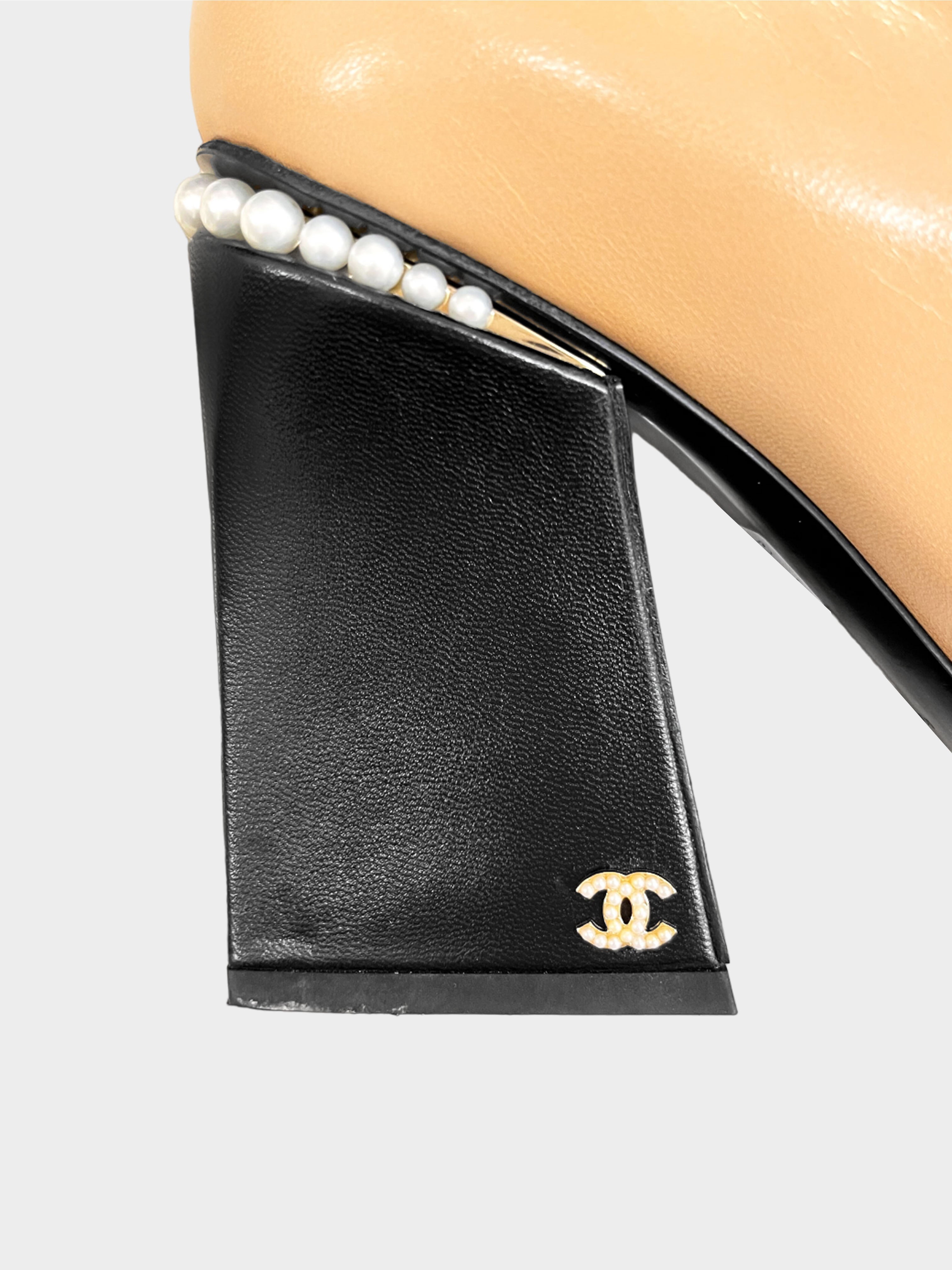 Chanel 2022 Two-toned Goatskin Leather Pumps with Pearls
